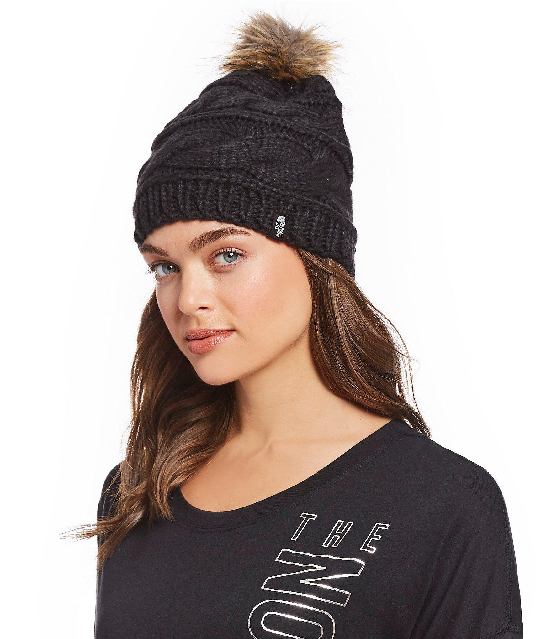 the north face triple cable fur pom