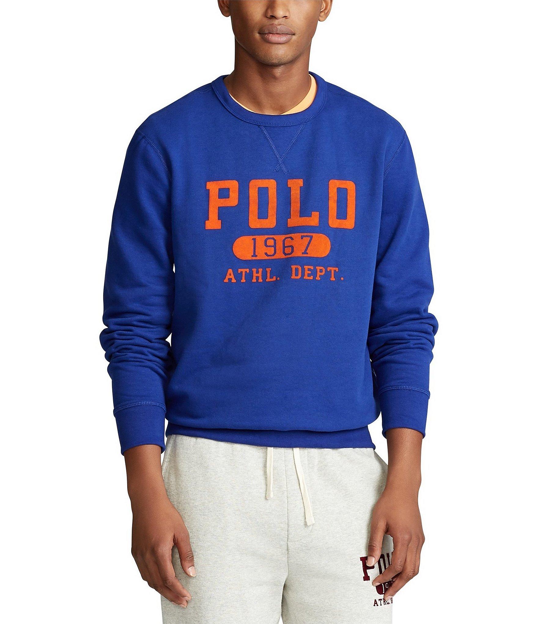 Polo Ralph Lauren Men/'s Orange Logo Graphic Vintage Terry Pullover Sweatshirt