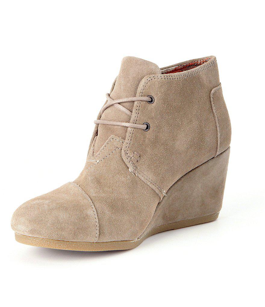 TOMS Desert Suede Lace-up Wedge Booties in Taupe (Brown) - Lyst