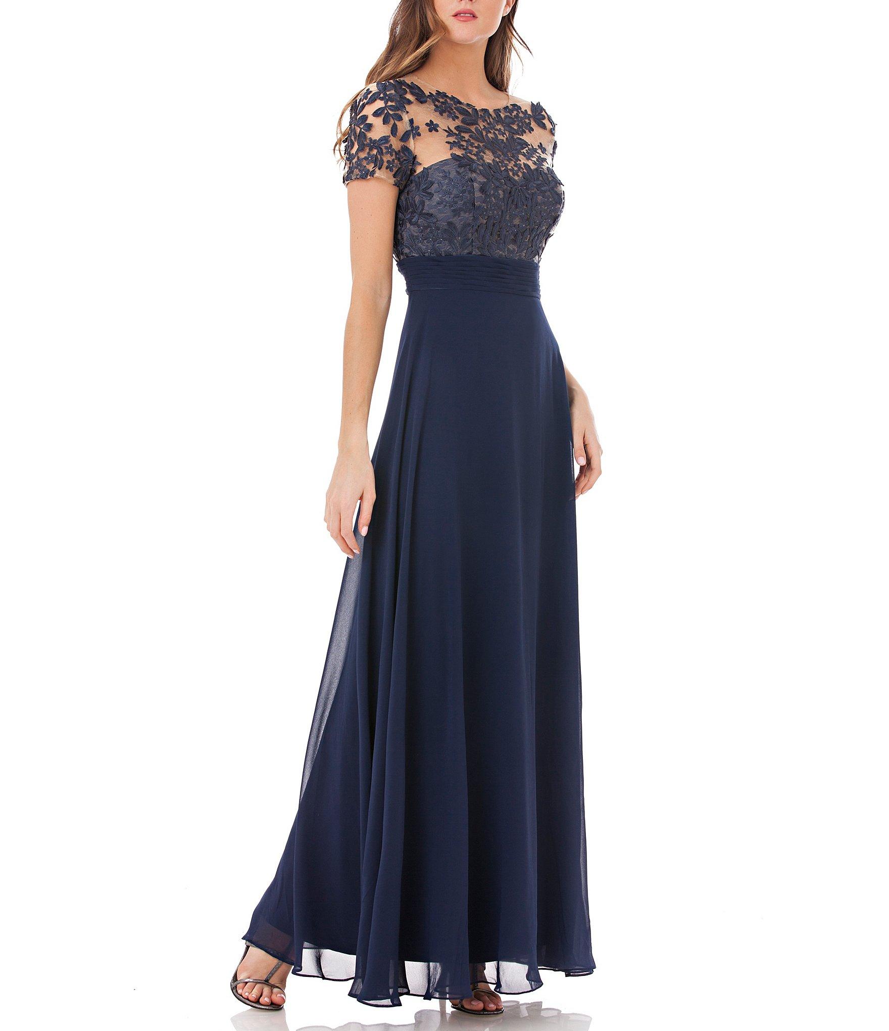 JS Collections Embroidered Illusion Bodice Gown in Navy/ Turquoise (Blue) - Lyst