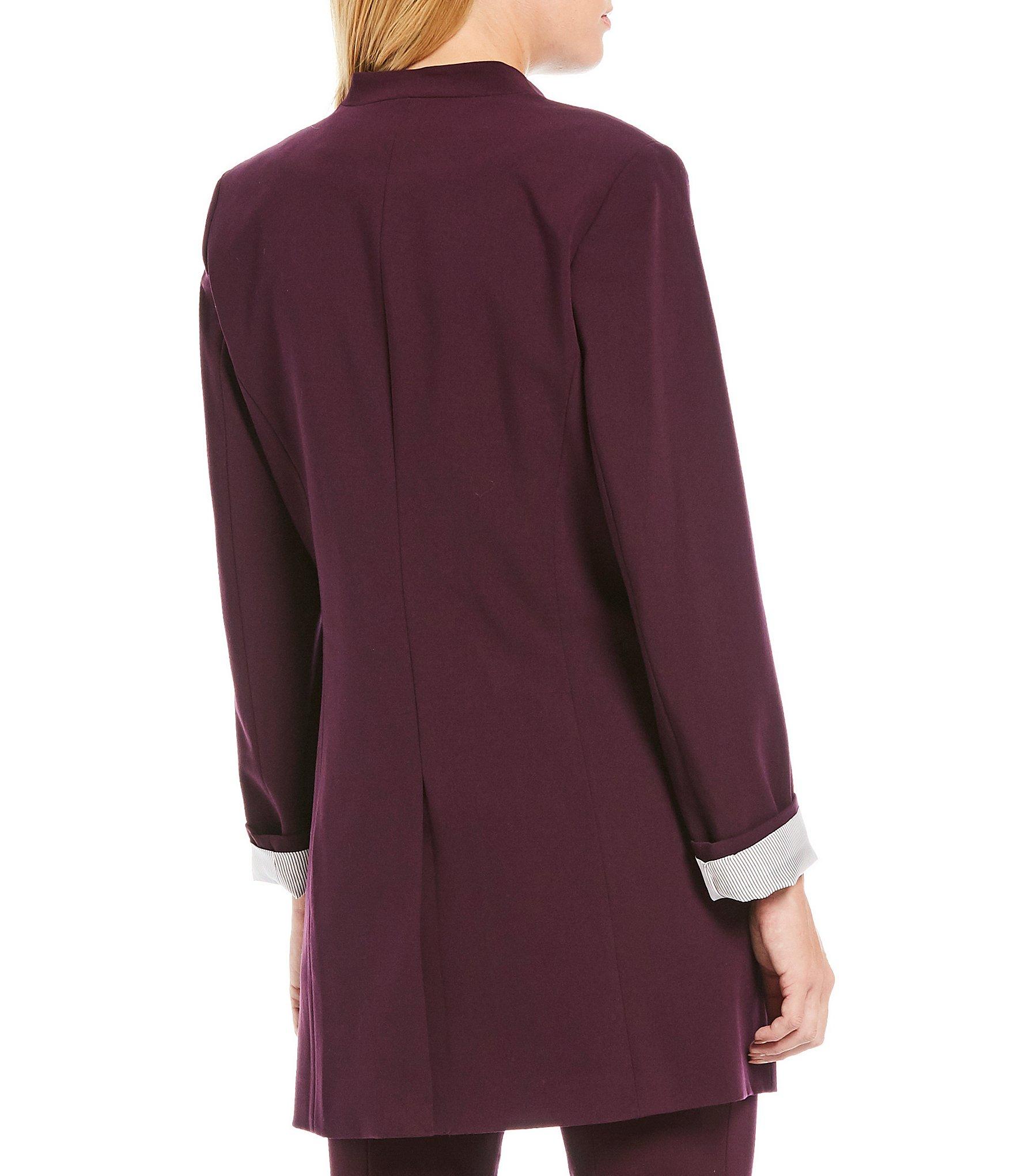 calvin klein satin stripe roll cuff long open front jacket