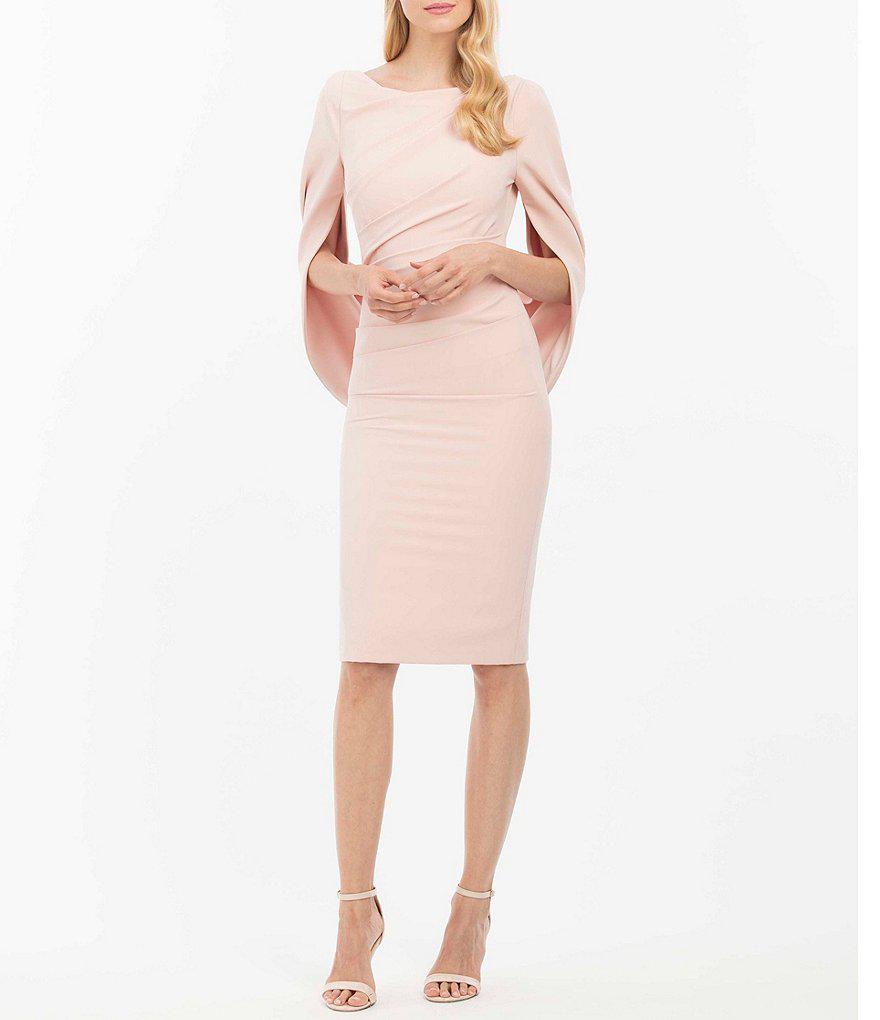 Nicole Miller Drape Back Crepe Sheath Dress In Blush Pink Lyst
