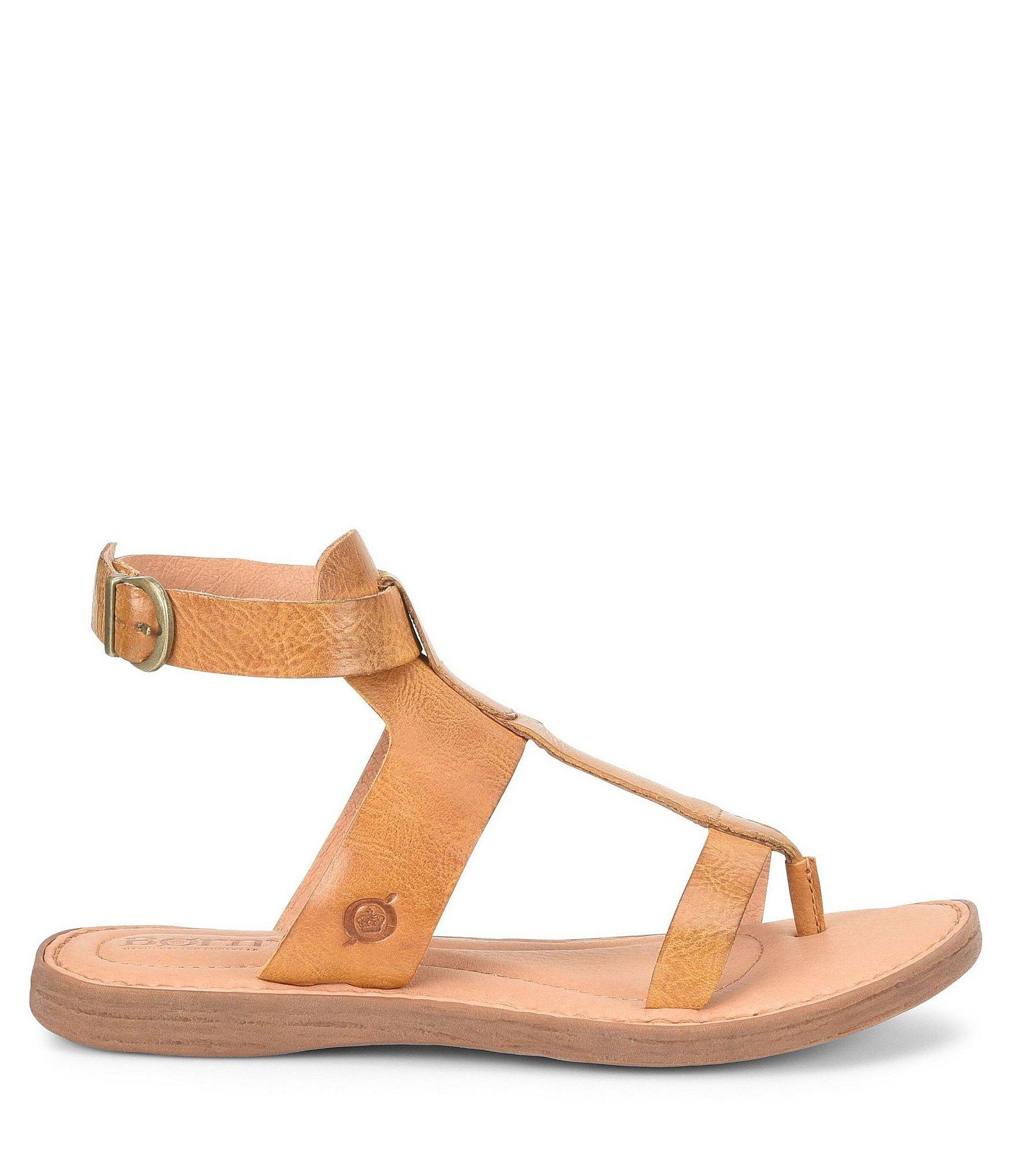 Born St Helens Leather Gladiator Thong Sandals in Yellow Leather (Brown ...