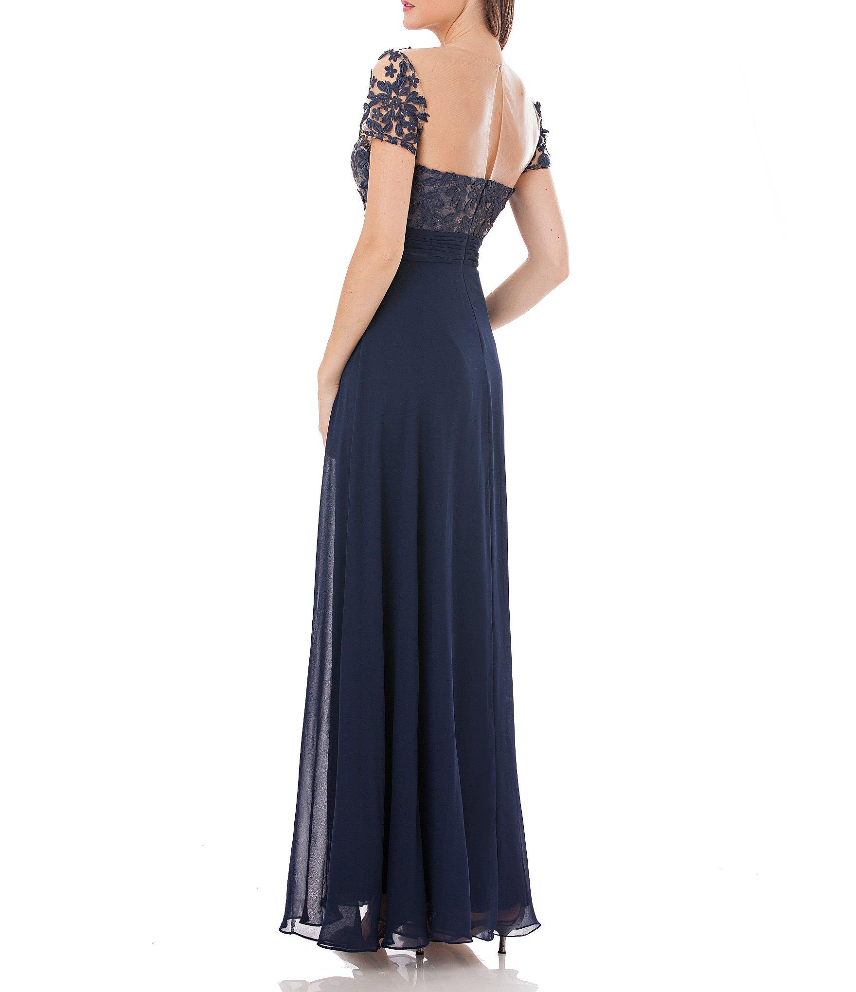 JS Collections Illusion Beaded Bodice A-Line Chiffon Gown 