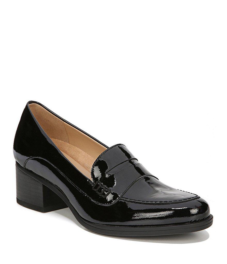 Naturalizer Dinah Patent Leather Block Heel Loafers in Black Patent ...