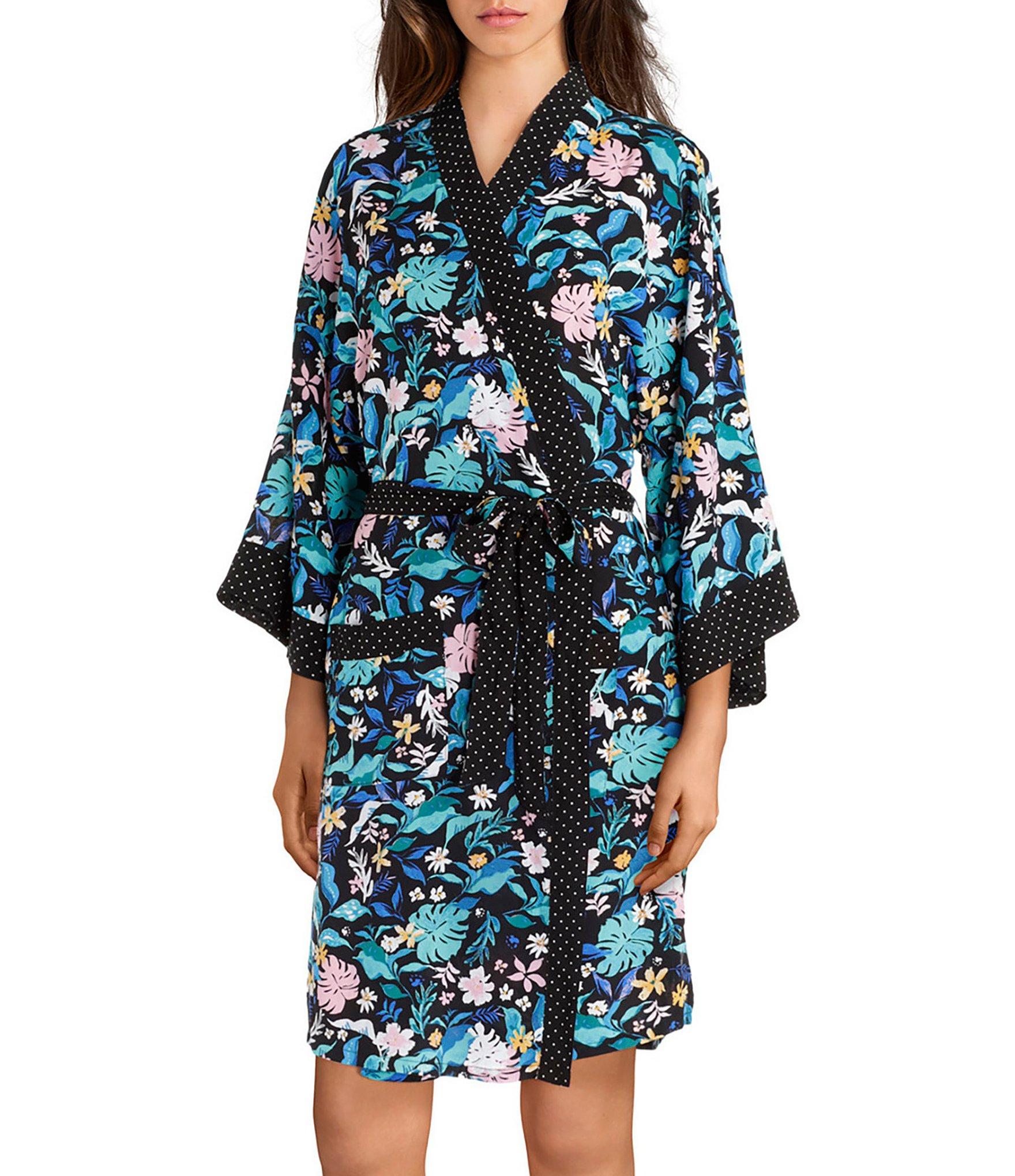 Kensie Palm Pretty Printed Woven Short Wrap Robe in Blue Lyst
