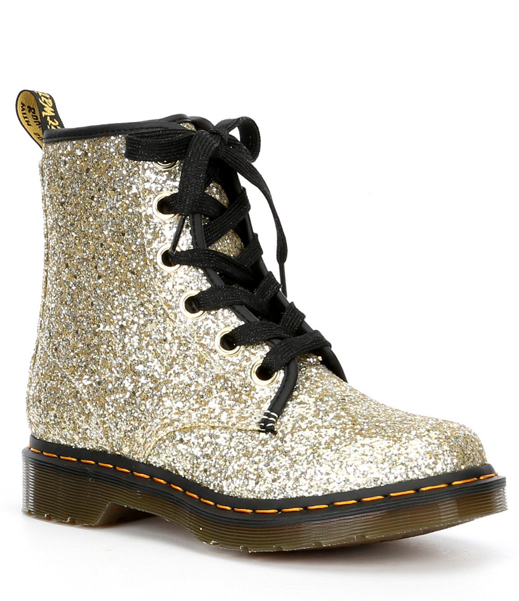 gold glitter combat boots