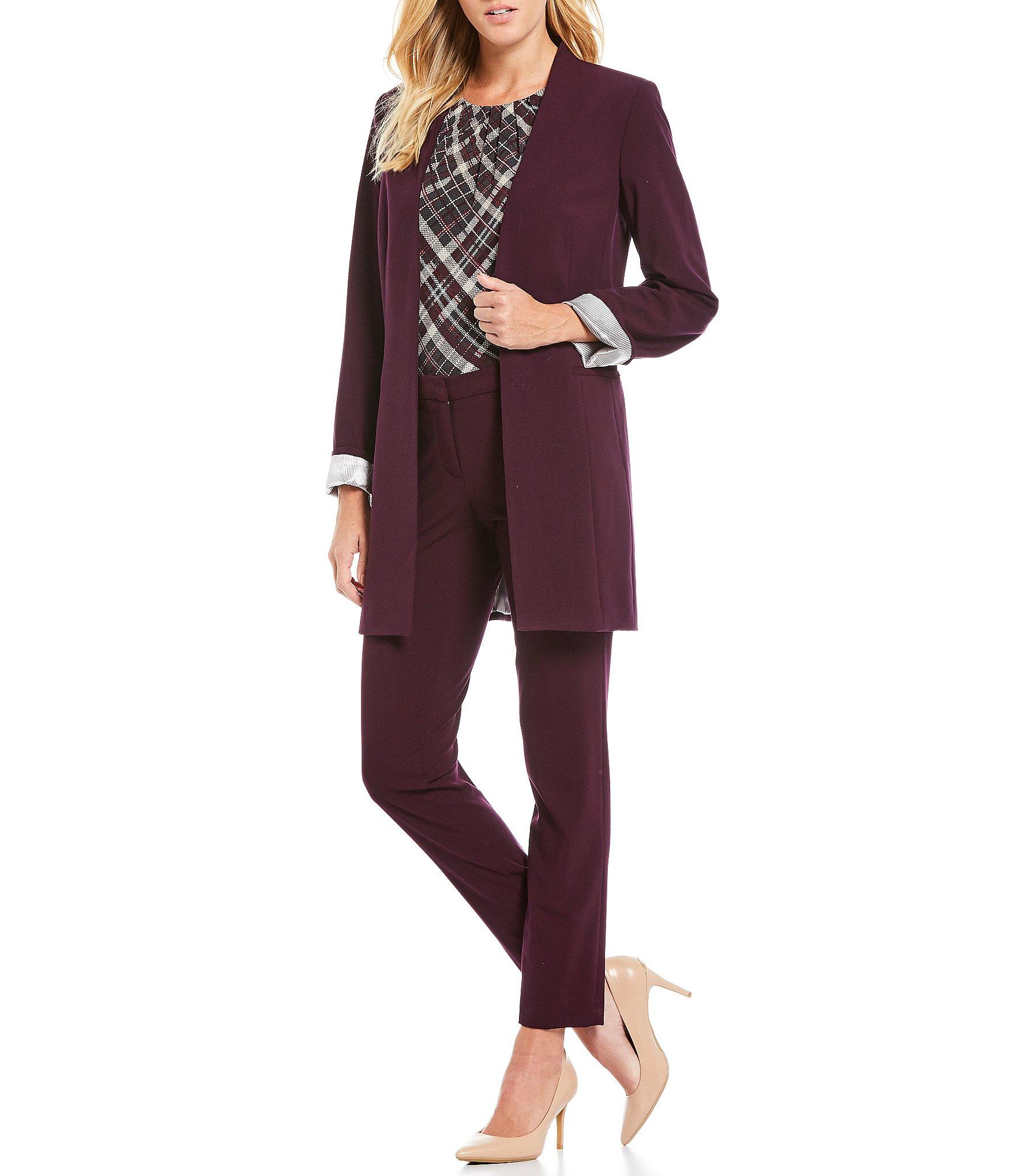 calvin klein satin stripe roll cuff long open front jacket