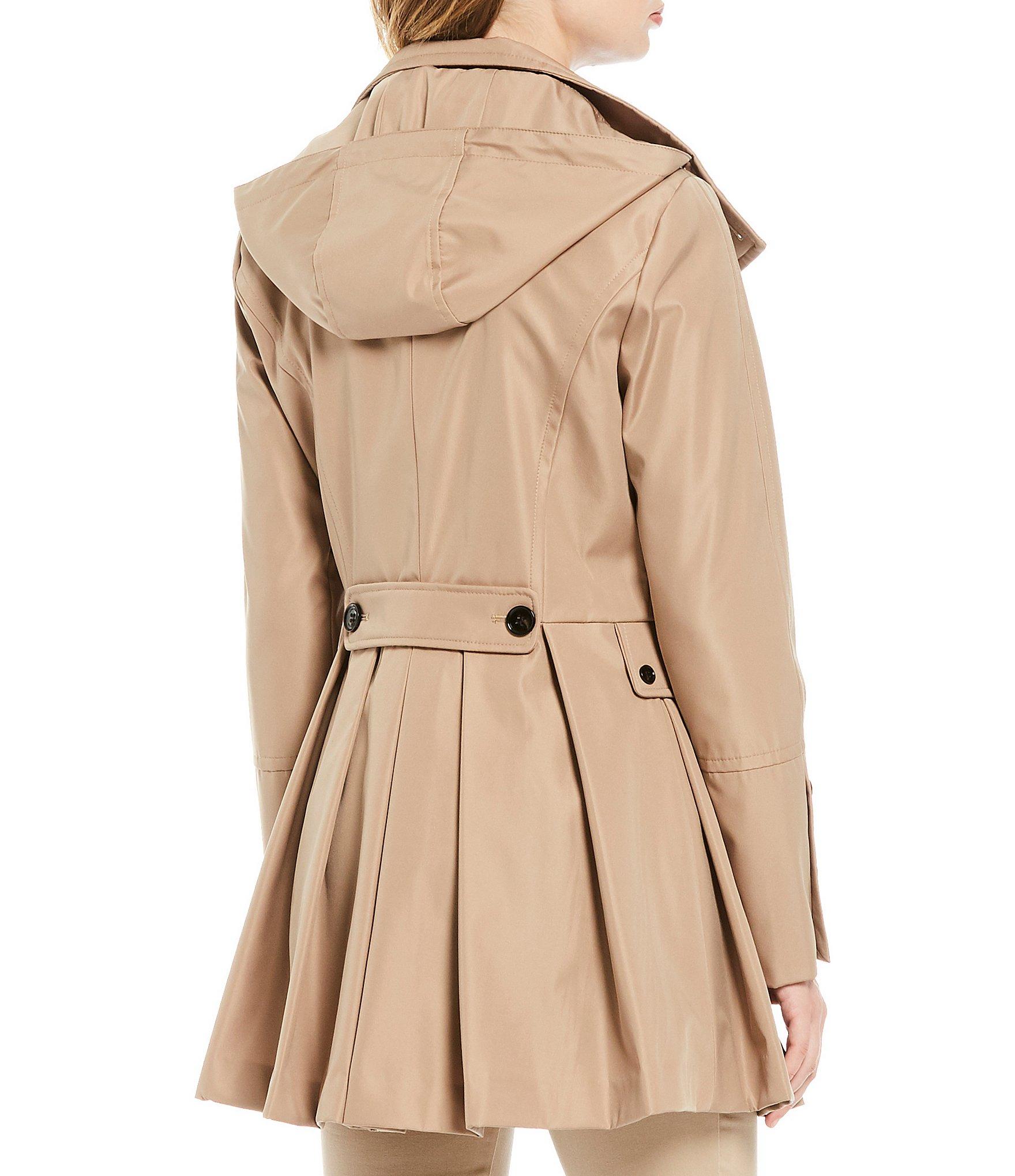 Calvin Klein Double Breated Rain Coat With Pleated Skirt And Detachable