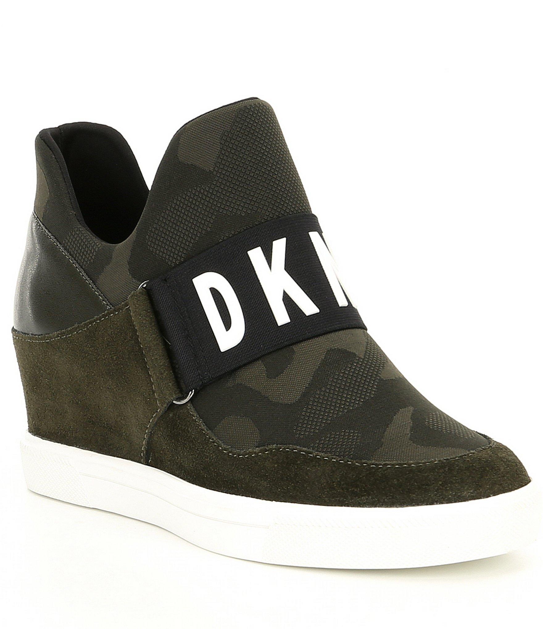 DKNY Cosmos Logo Hidden Wedge Camo Print Slip On Sneakers in Camo,Black ...