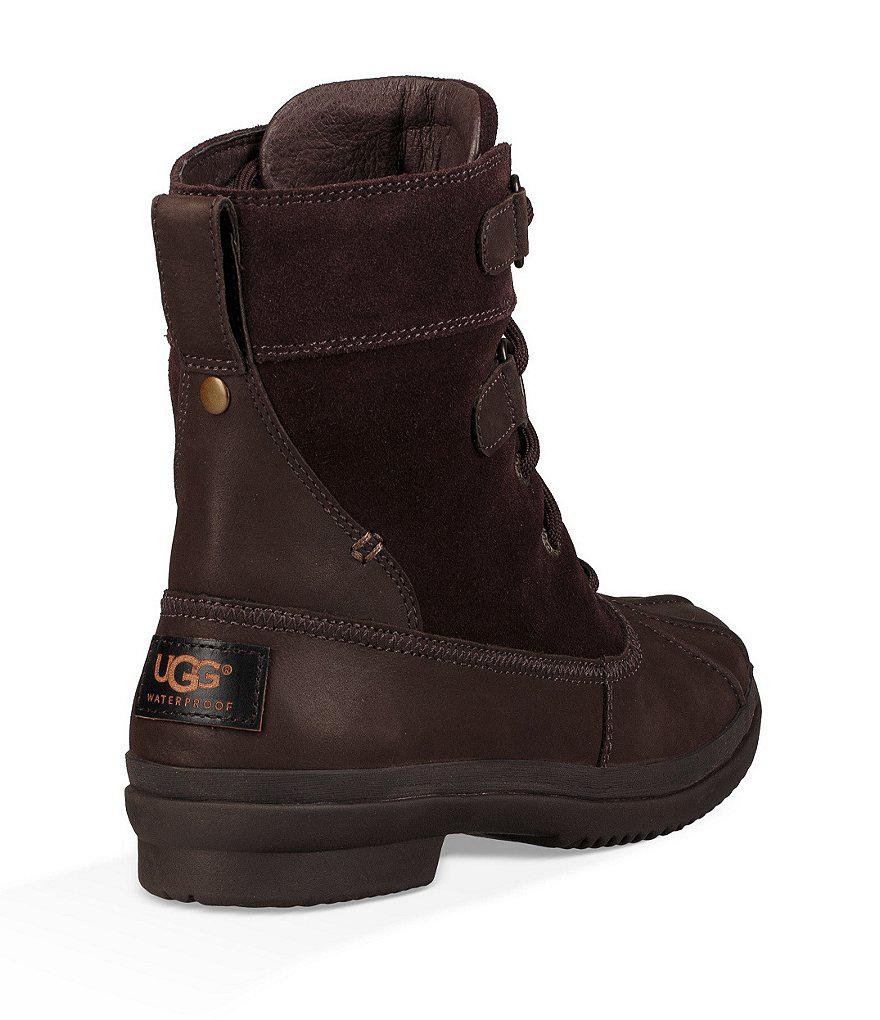 UGG Azaria Waterproof Leather And Suede Moto Boots in