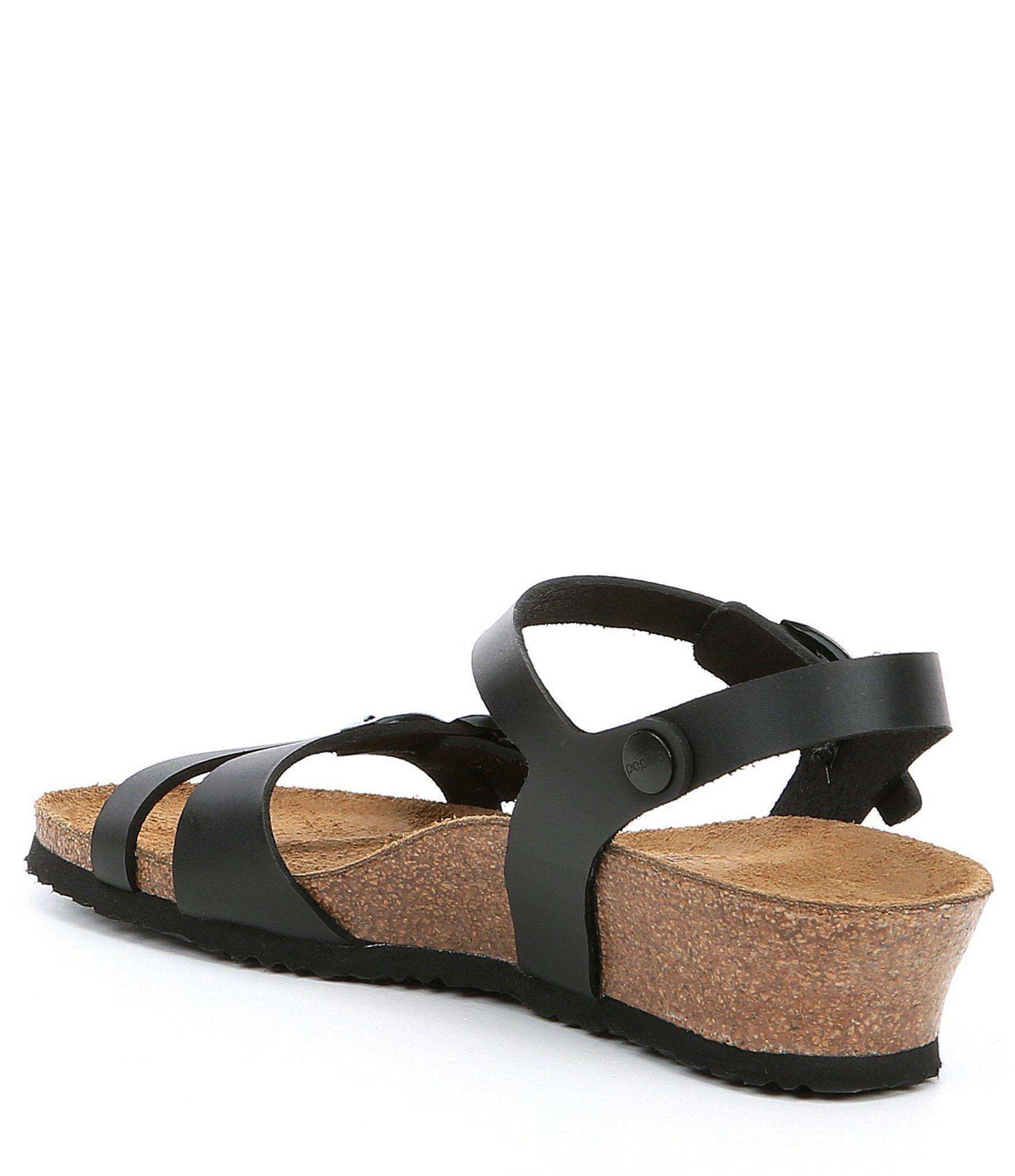 Birkenstock Papillio By Lana Leather Ankle Strap Wedge Sandals in Black ...