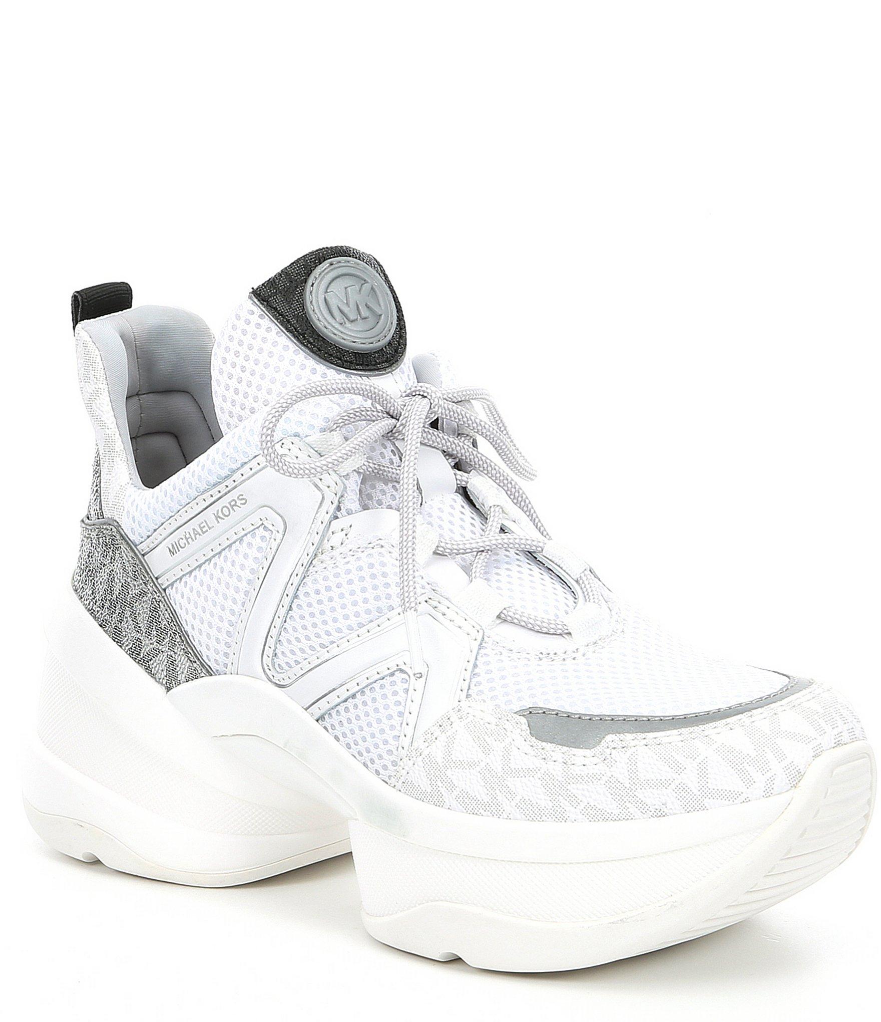 michael michael kors olympia logo and leather trainer