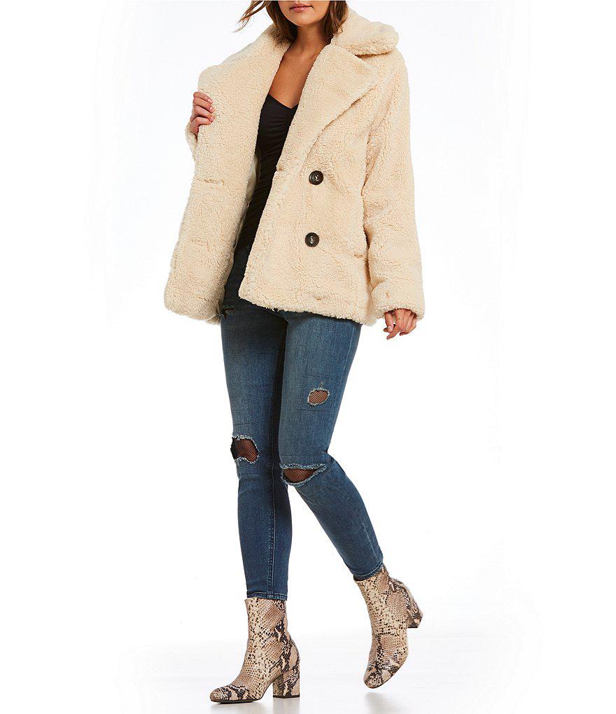 Akira Faux Fur Fuzzy Oversized Teddy Coat In Pink Camel