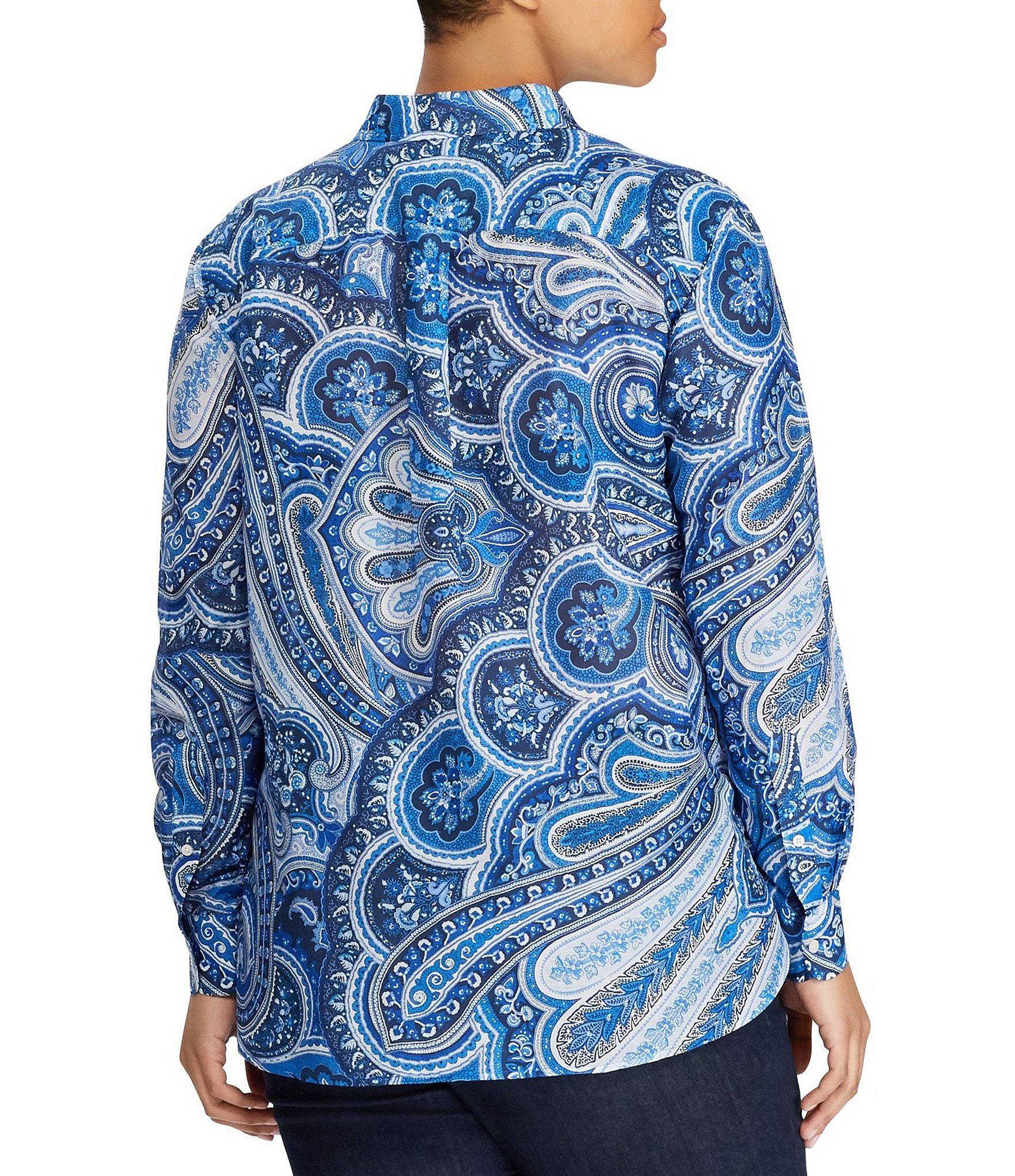 Lauren by Ralph Lauren Plus Size Paisley Silkblend Shirt (blue Multi