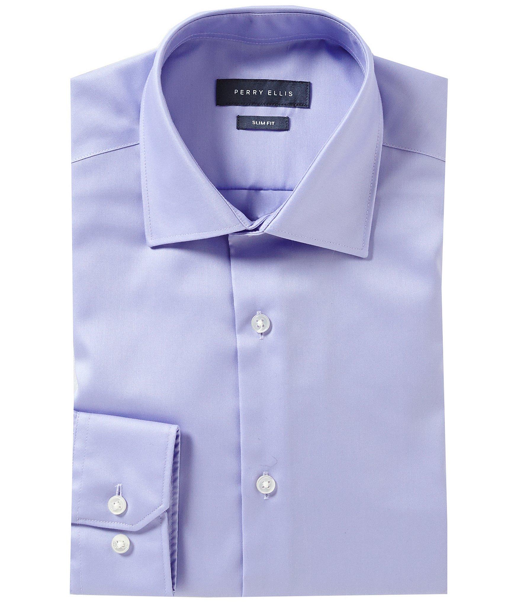 Perry Ellis Cotton Premium Non-iron Slim-fit Spread-collar Solid Dress Shirt in Lavender (Blue 