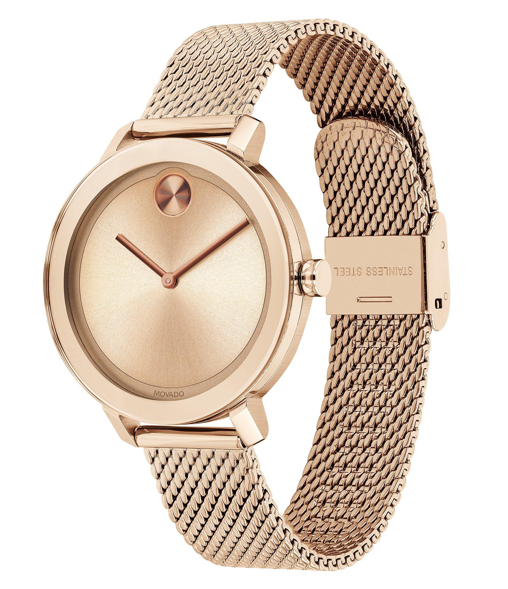 Movado Bold Evolution Rose Gold Stainless Steel Mesh Bracelet