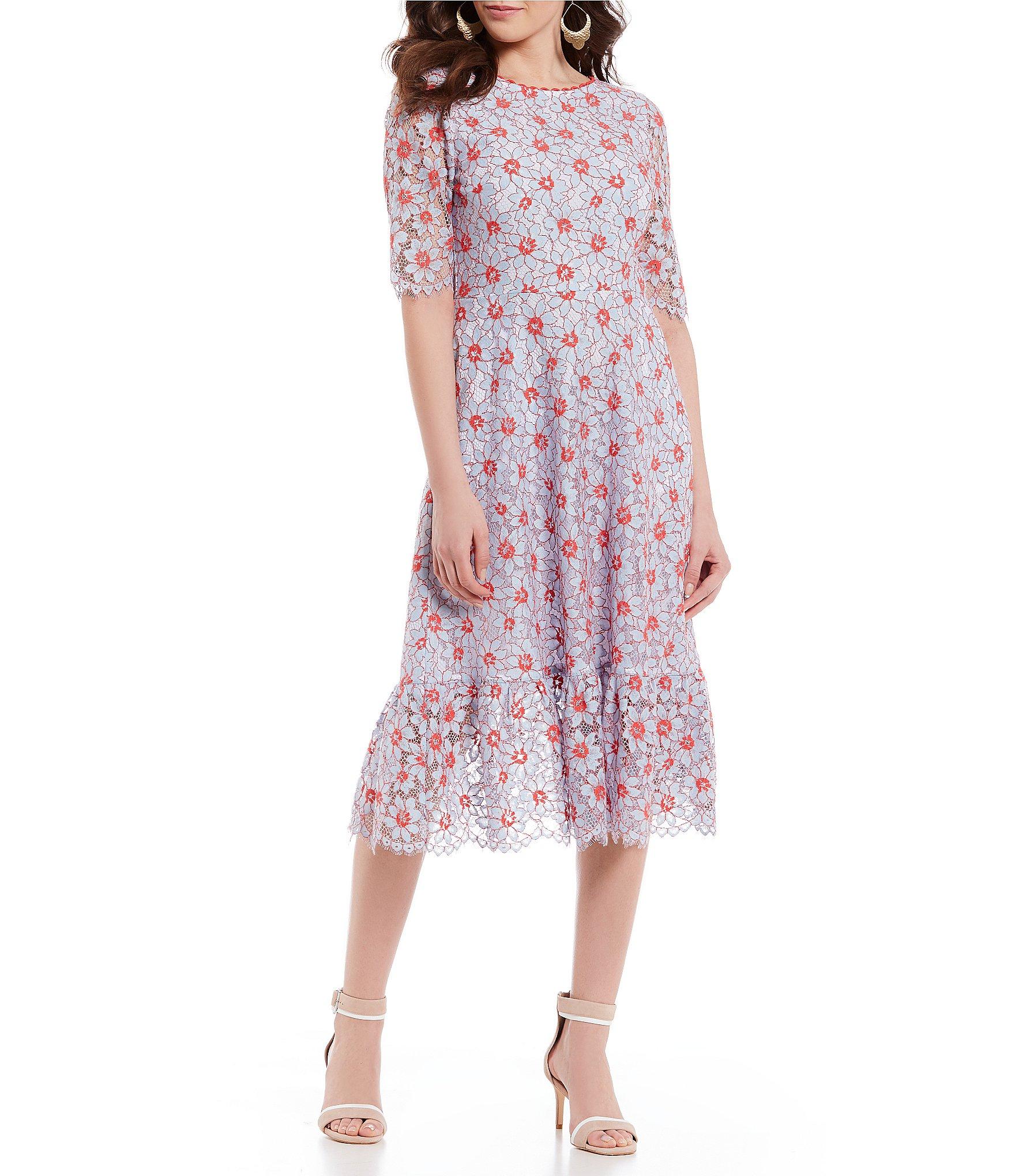 Lyst - Draper James Floral Lace Flounce Hem Midi Dress in Red - Save 25%