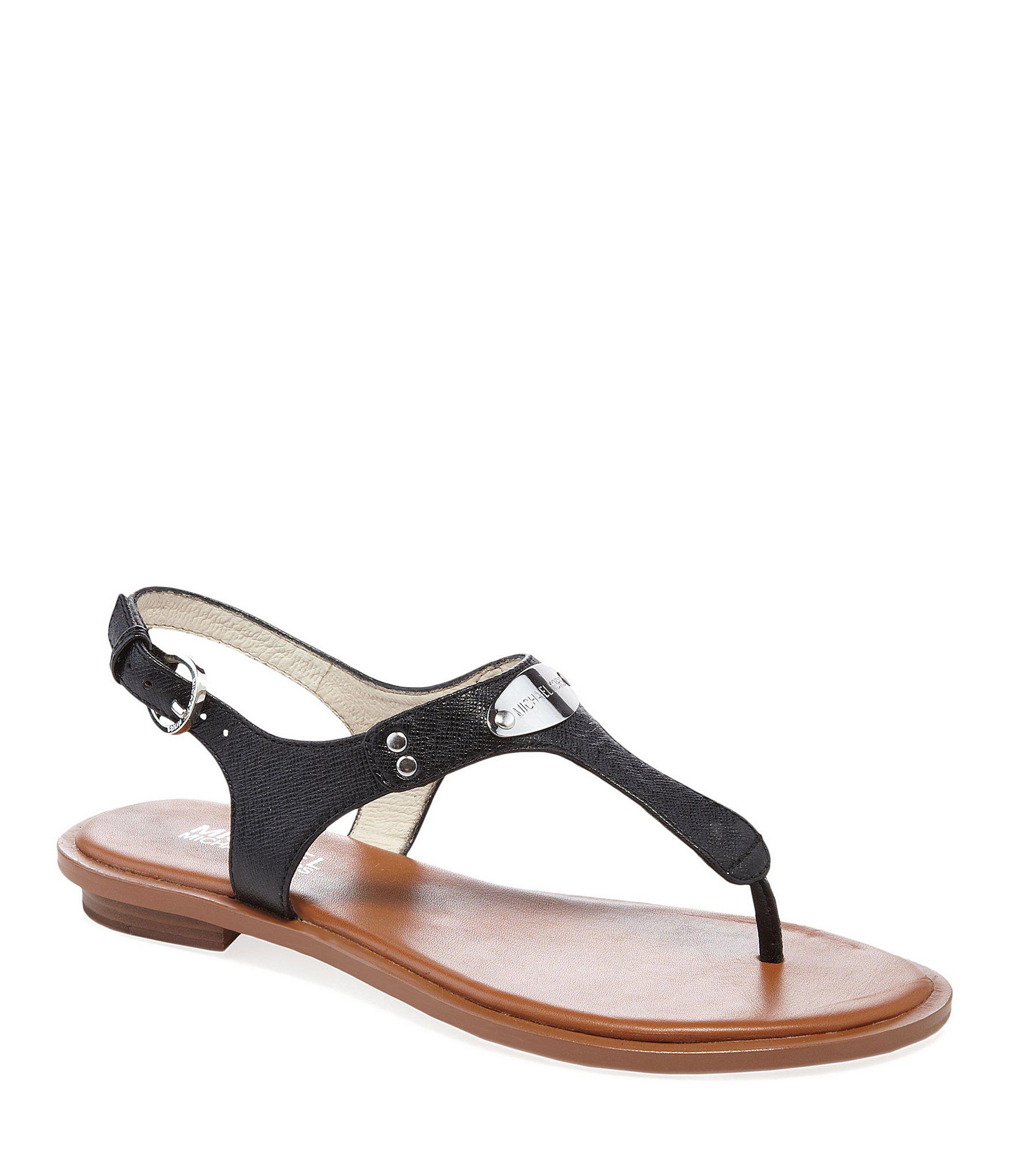 MICHAEL Michael Kors Leather Mk Plate Thong Sandals in Black - Lyst