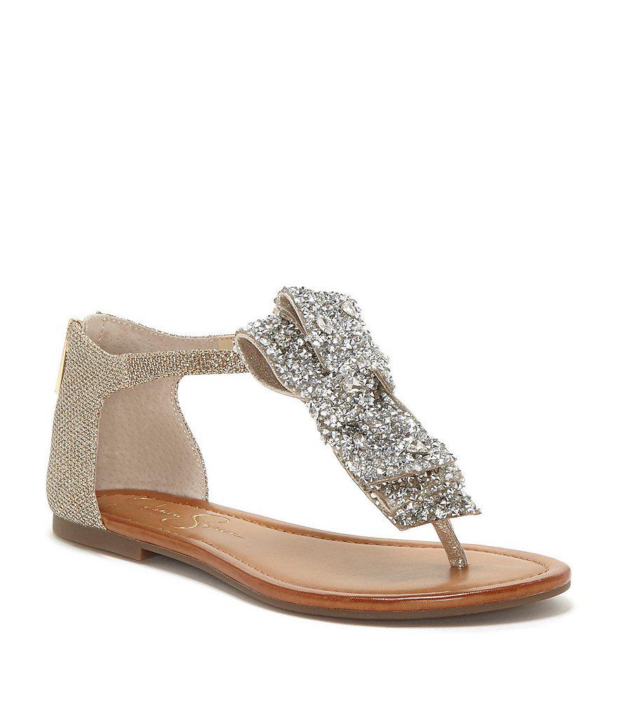 Jessica Simpson Synthetic Kellise Rhinestone Bow Sandals in Gold ...