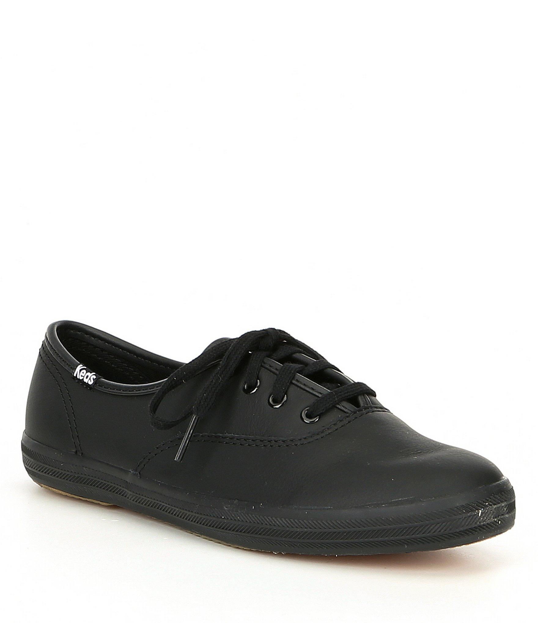 keds black leather tennis shoes