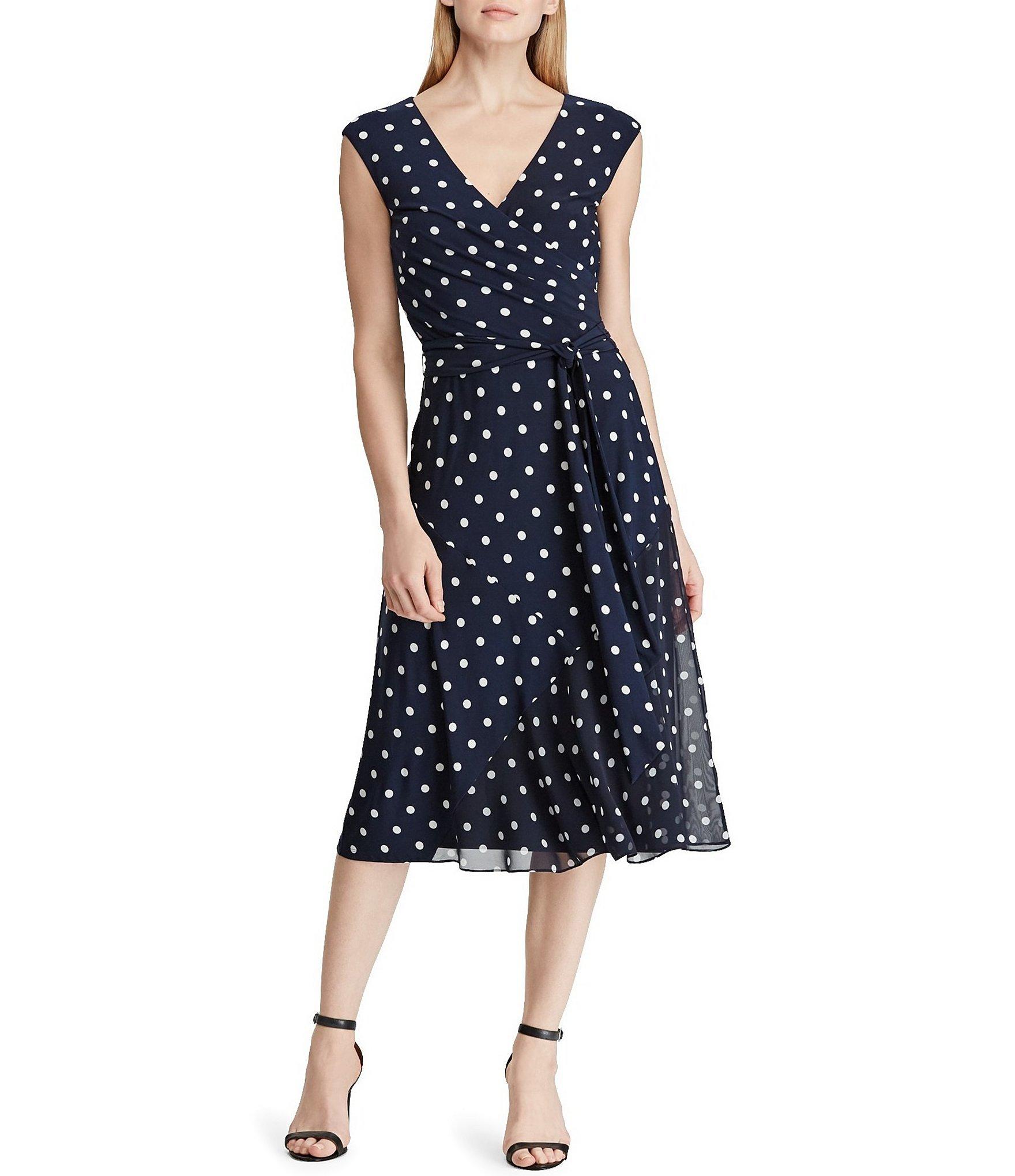 Ralph Lauren Lauren Faux - Wrap Polka - Dot Dress in Blue - Lyst