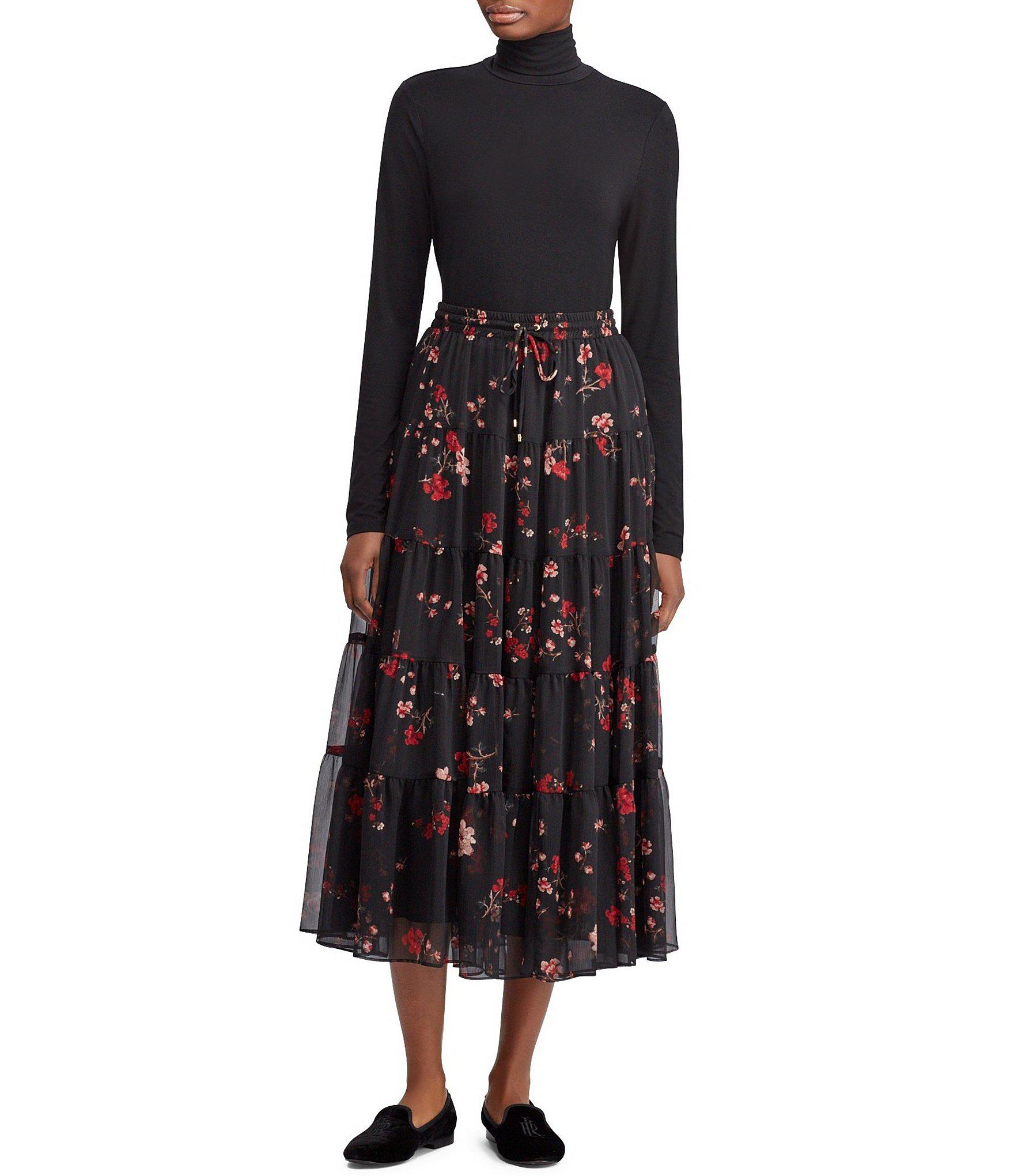 Lauren by Ralph Lauren Synthetic Floral Peasant Skirt (black