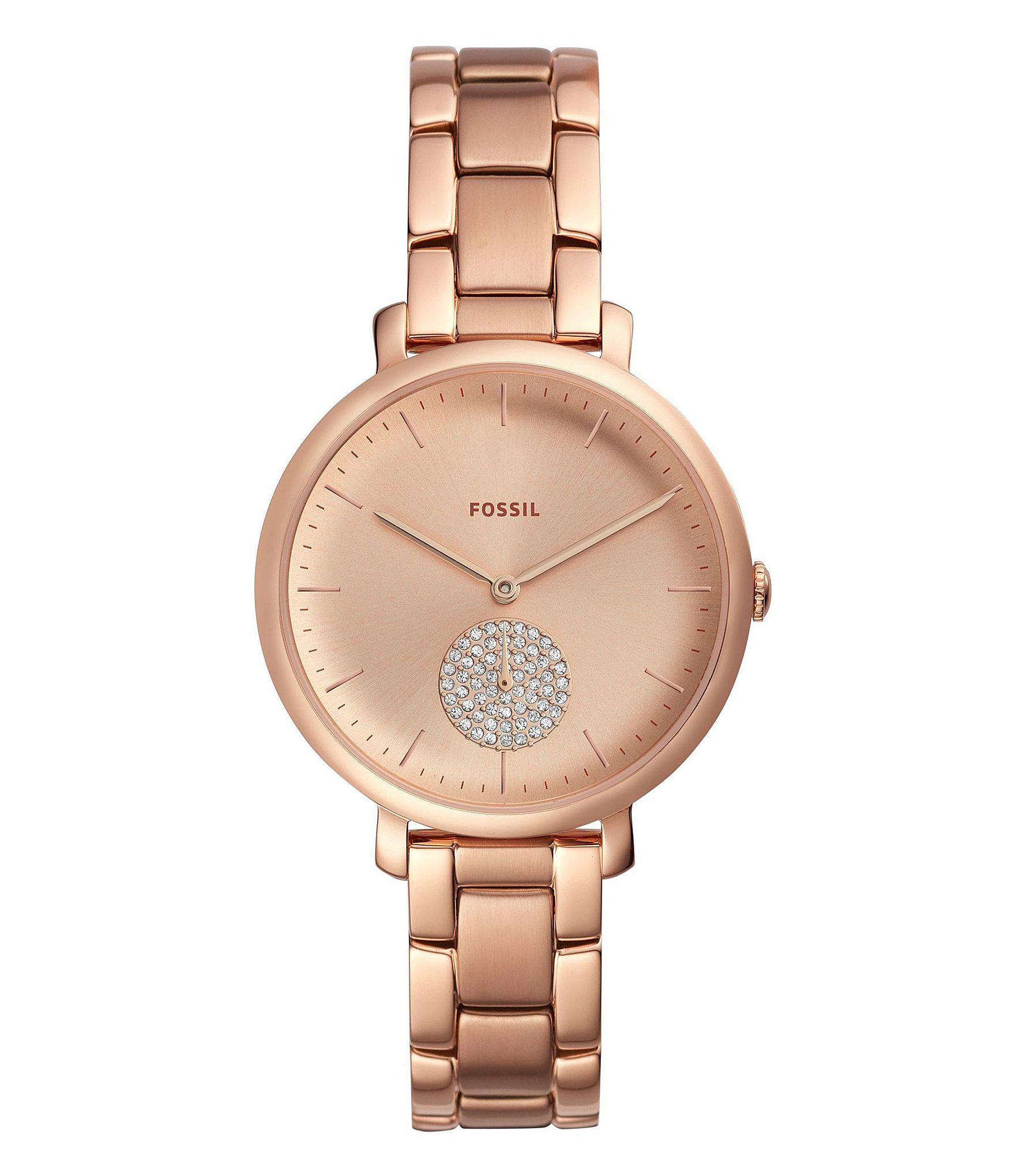 Lyst - Fossil Jacqueline Three-hand Rose Gold-tone Stainless Steel ...