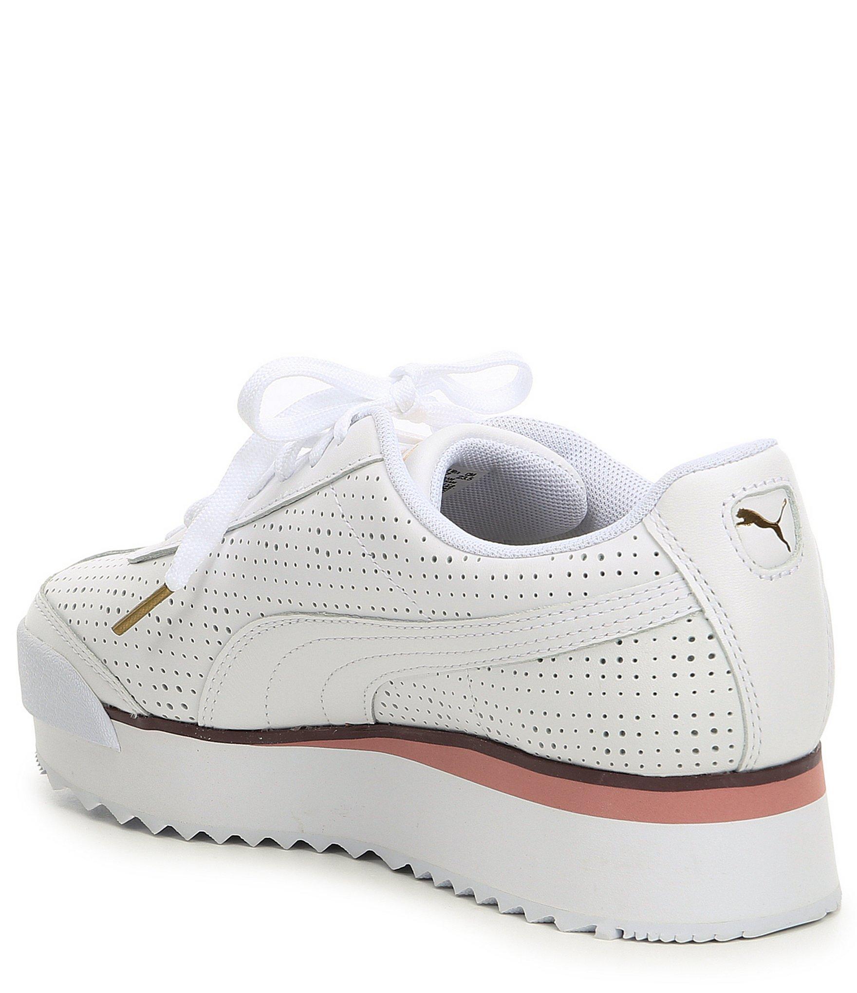 PUMA Women's Roma Amor Perforated Leather Platform Sneakers in White ...