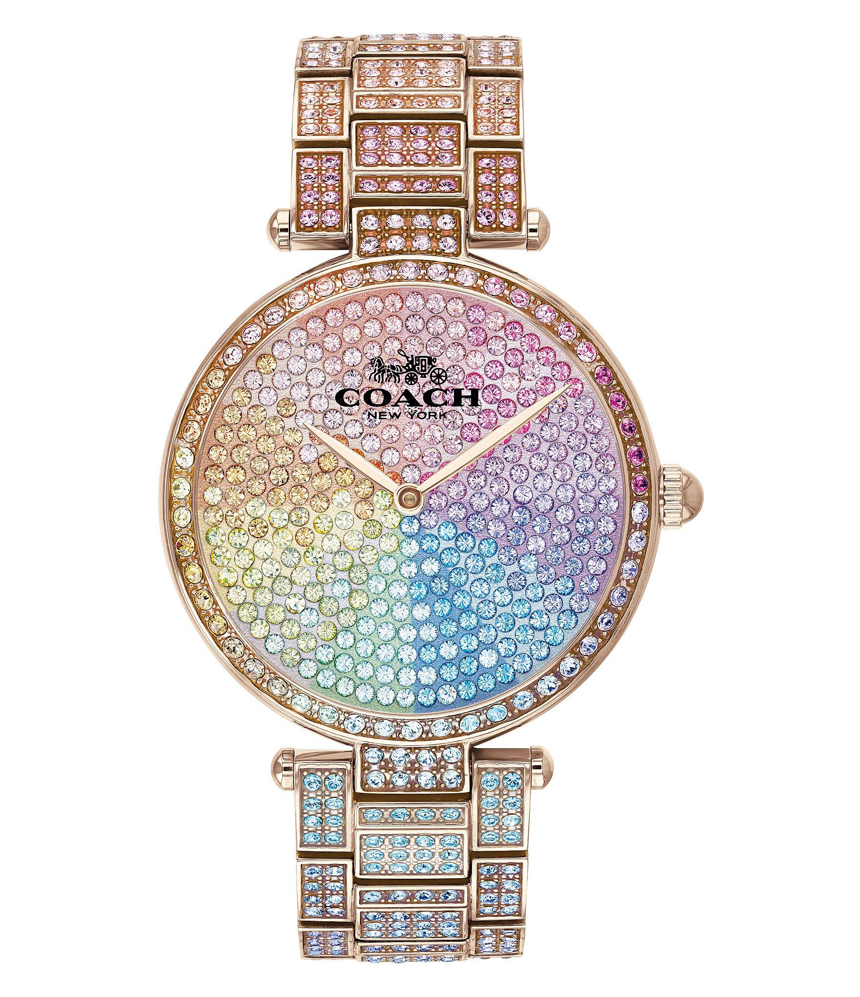 COACH Park Women's Gold Steel Rainbow Crystal Analog Watch in Metallic