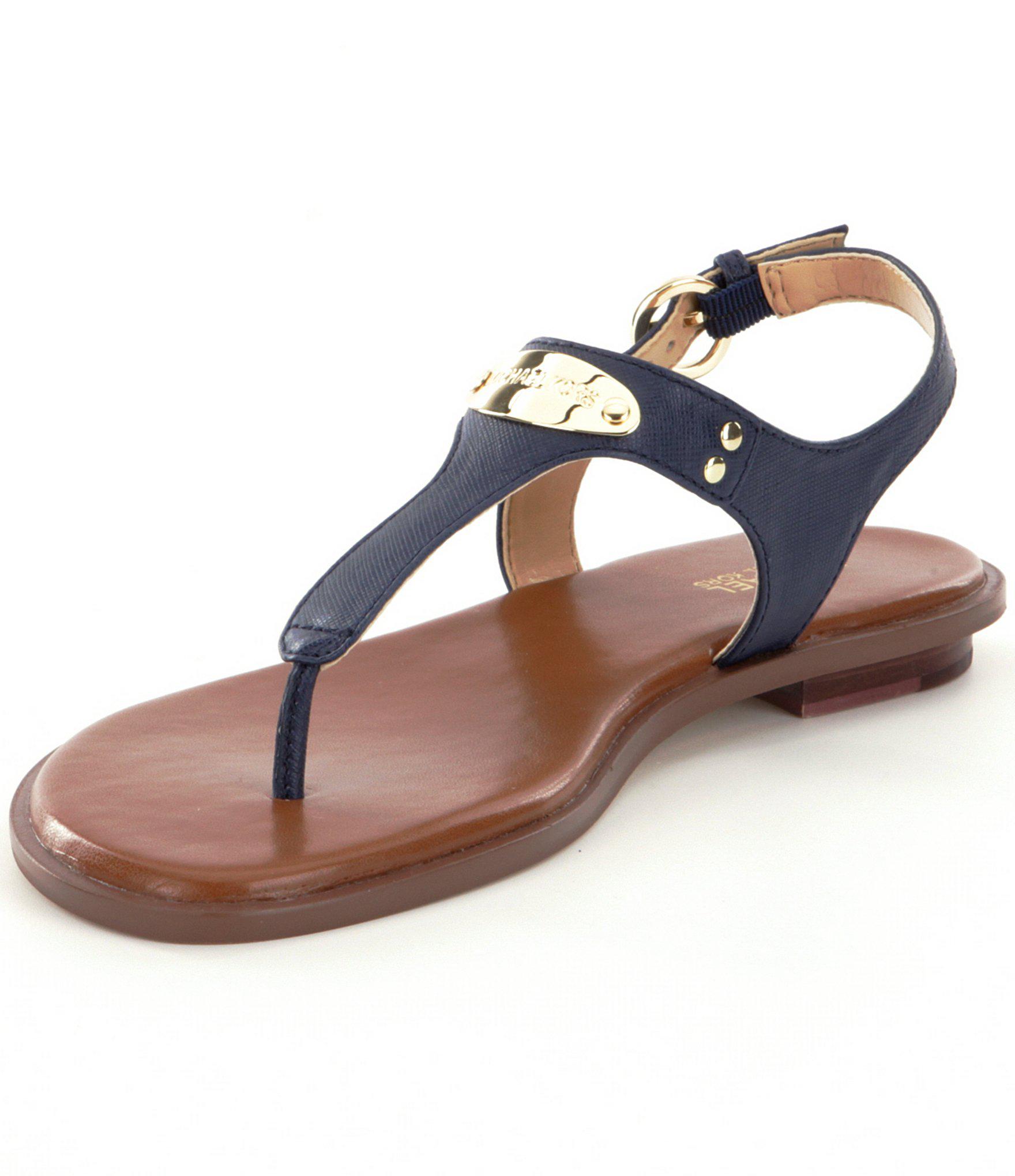 MICHAEL Michael Kors Leather Mk Plate Sandals in Blue - Lyst