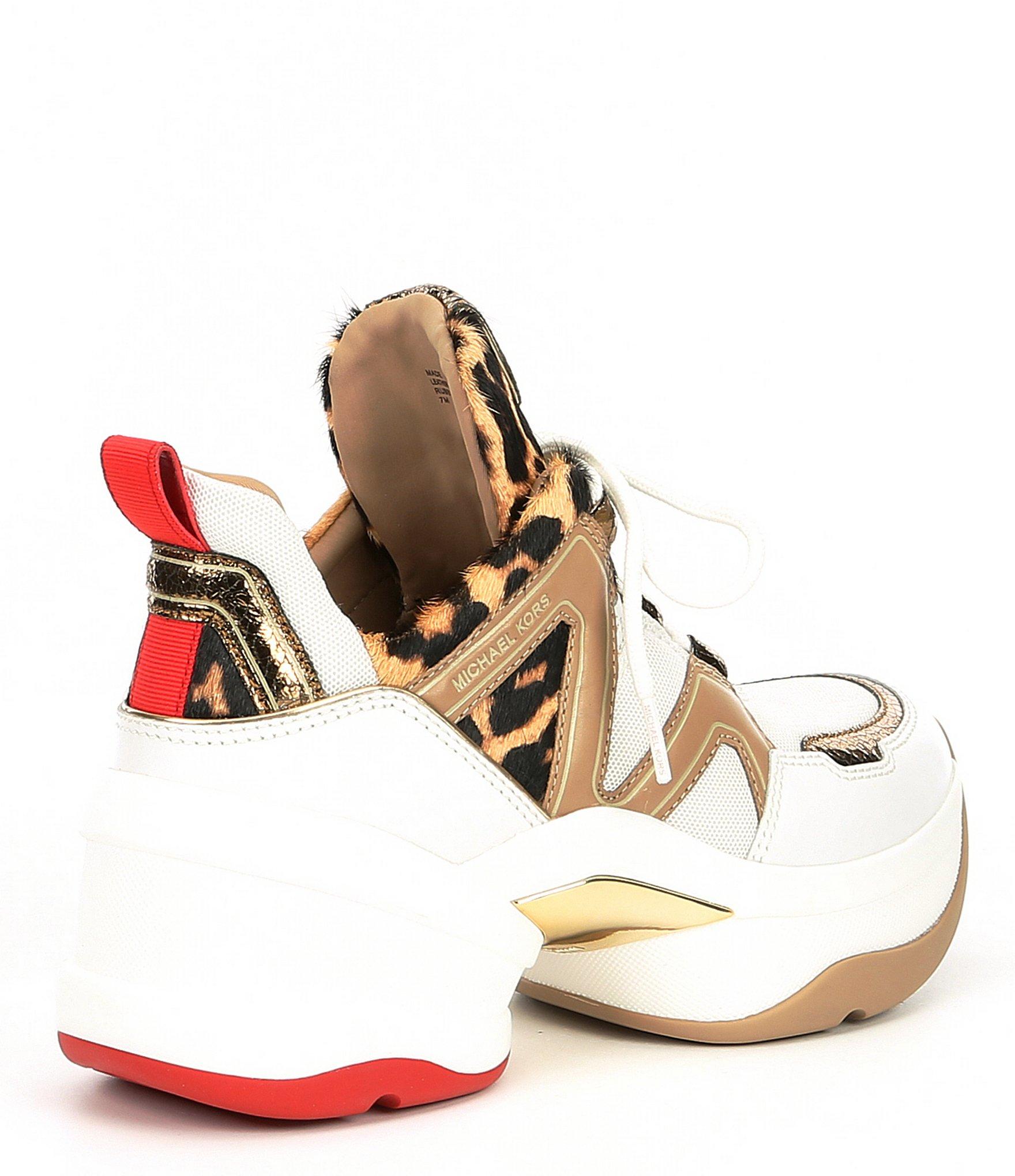 olympia leopard calf hair and leather trainer