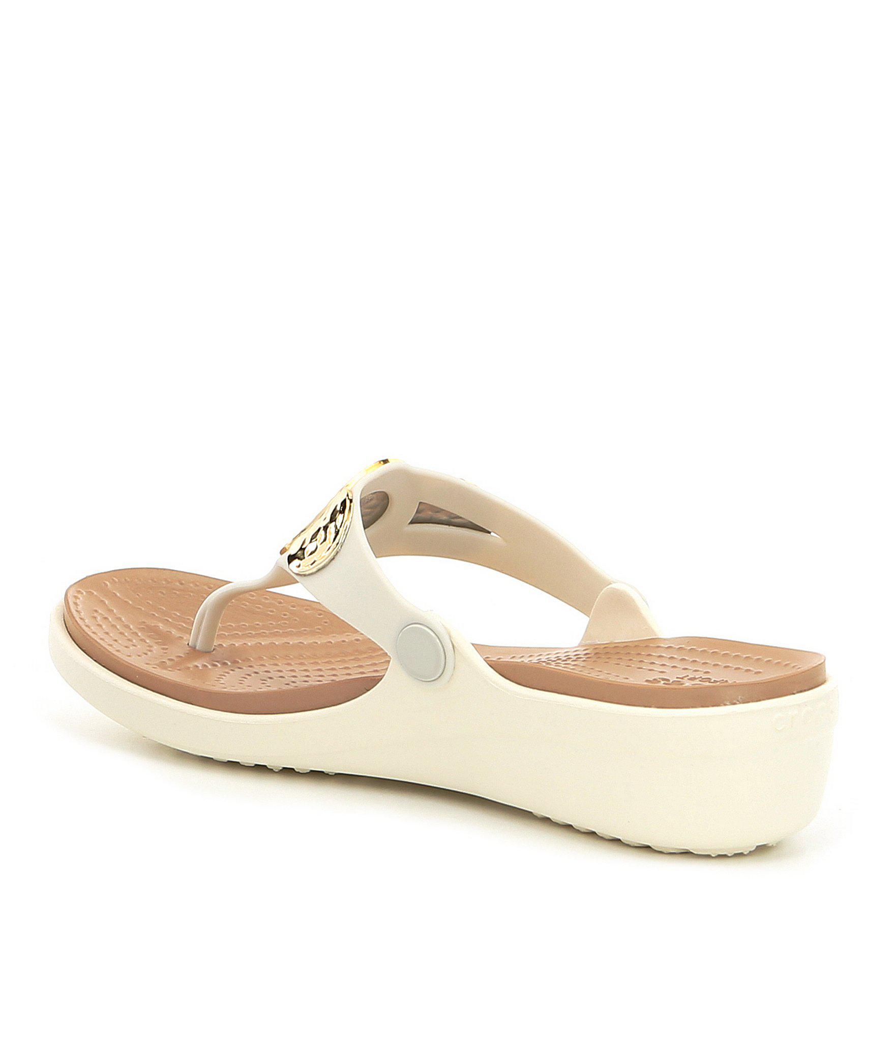crocs sanrah embellished wedge flip