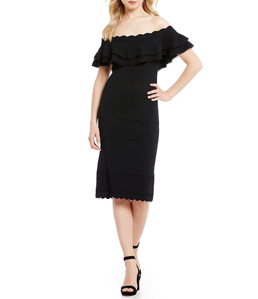 eliza j one shoulder ruffle sheath dress