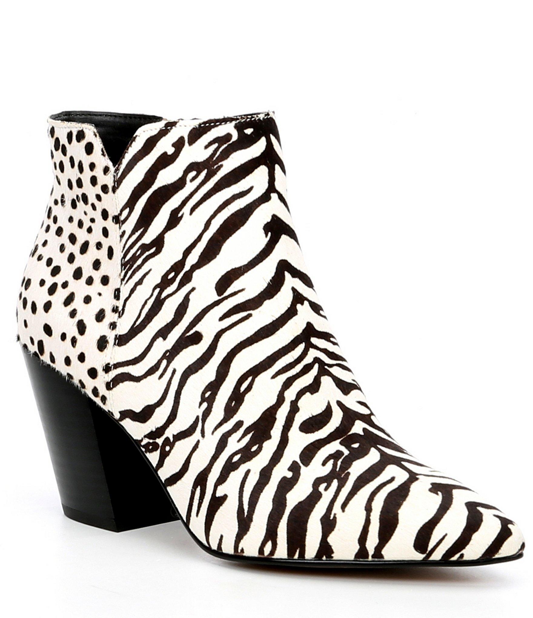 Dolce Vita Aden Zebra Print Calf Hair Block Heel Booties in Black ...