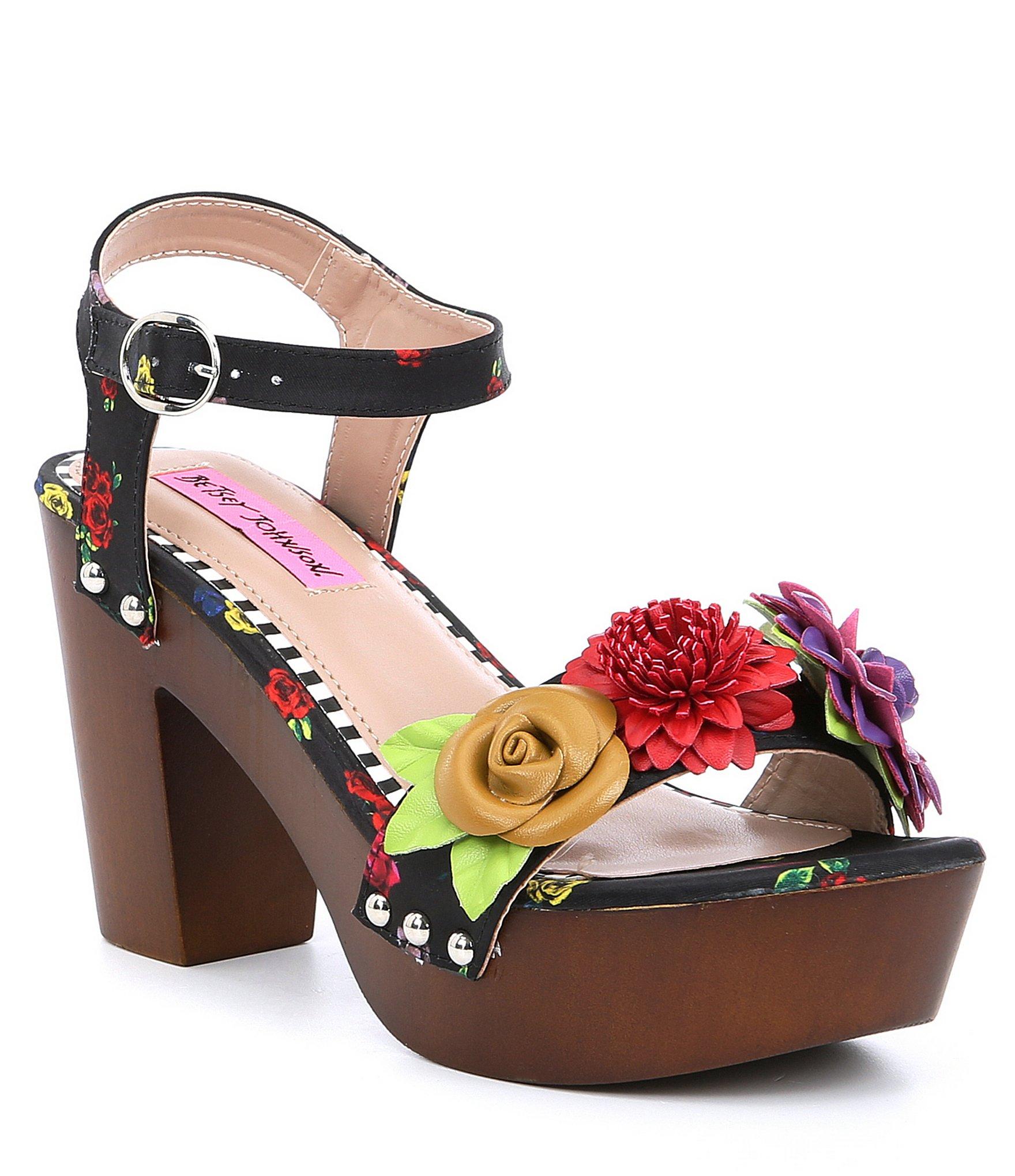 betsey johnson rosee flower wood clog sandals