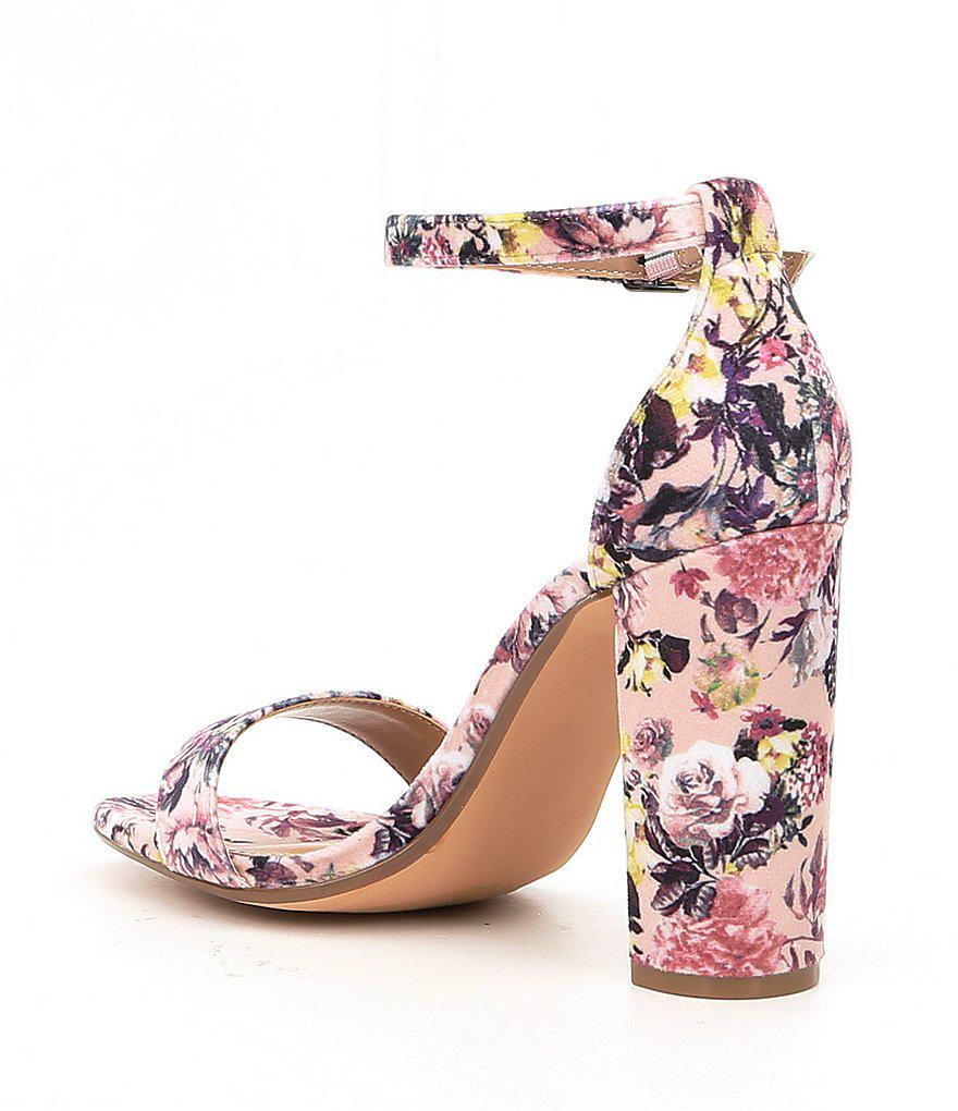 Steve Madden Carrson Floral Velvet Ankle Strap Block Heel Dress Sandals