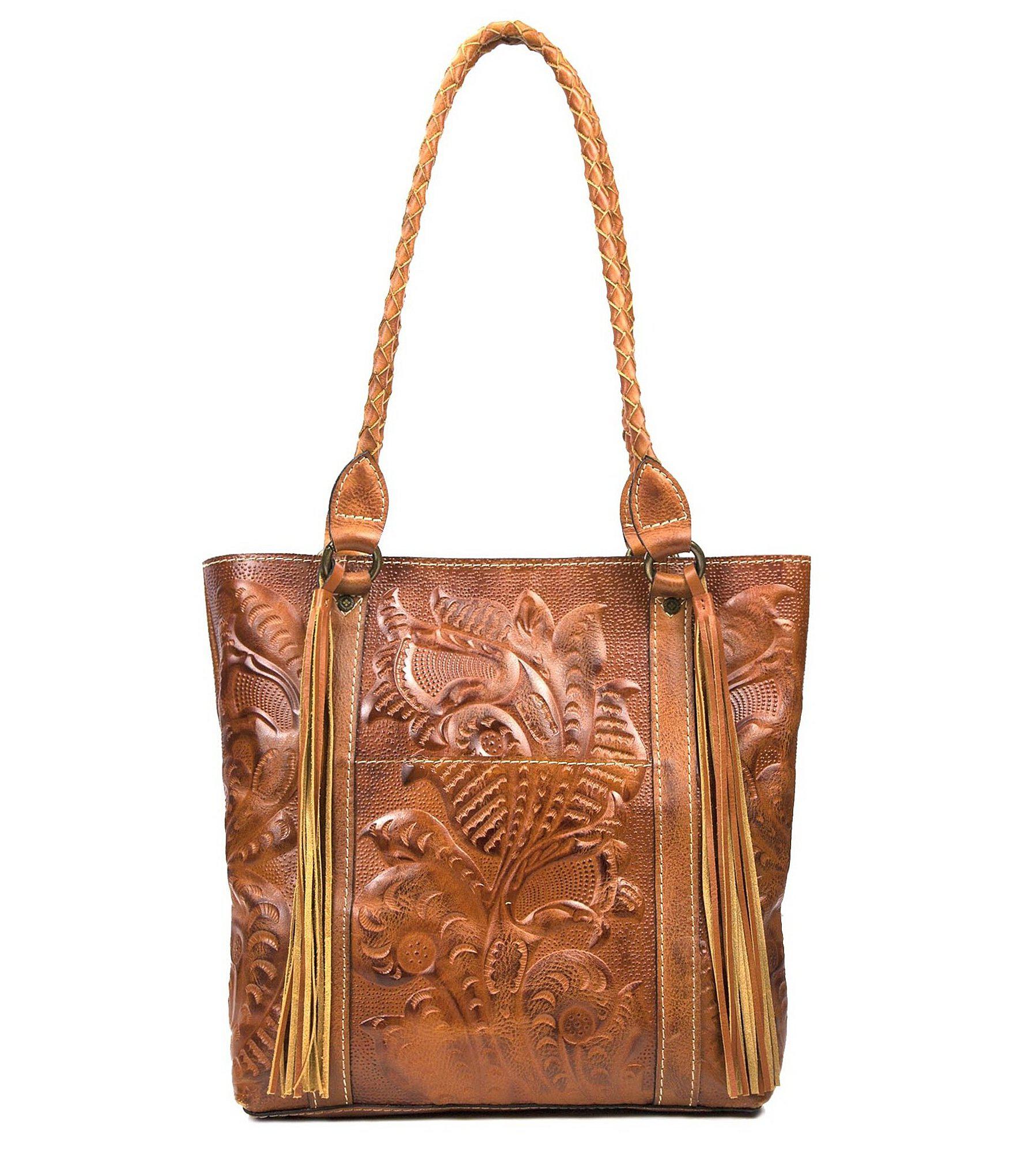 Patricia Nash Leather Burnished Tooled Collection Rena Tasseled Tote in