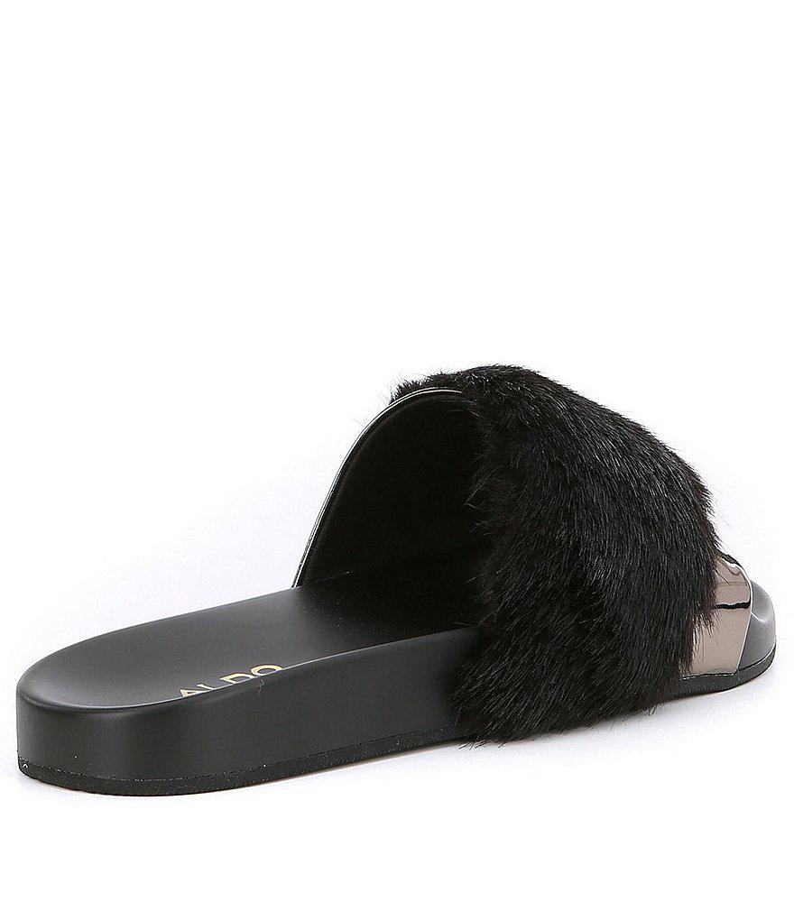 black fur flip flops