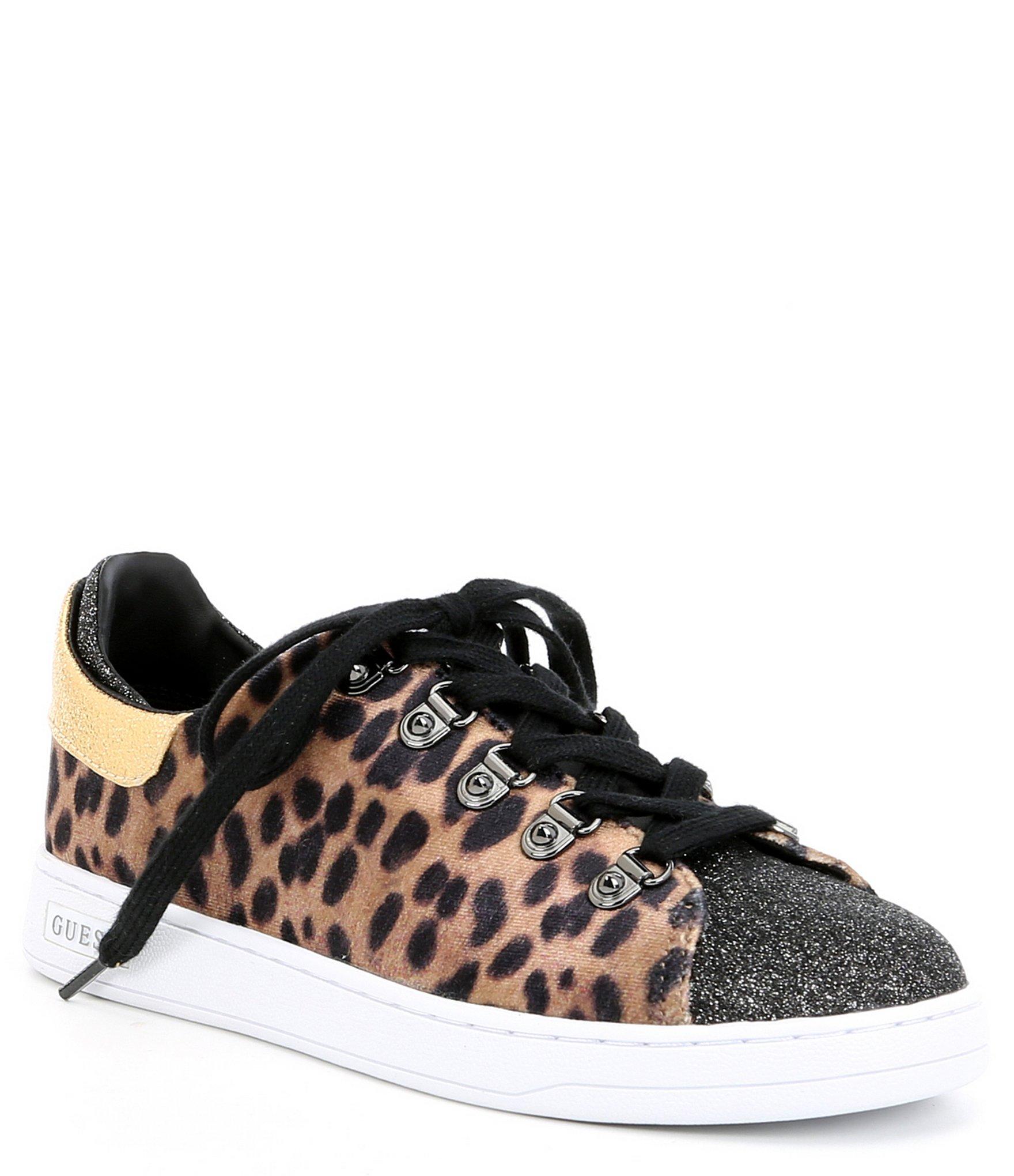 Guess Velvet Charlez2 Leopard Print Glitter Sneakers in
