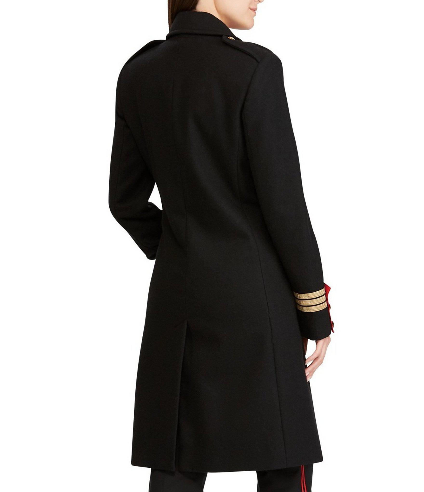 Lauren by Ralph Lauren Woolblend Officer's Doublebreasted Long Jacket in Black Lyst