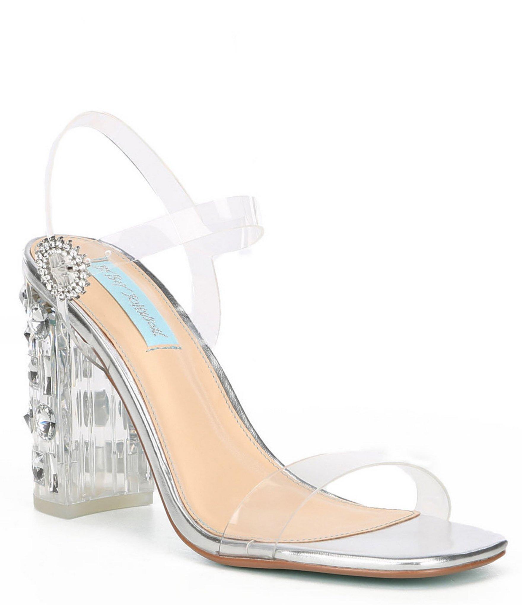 Betsey Johnson Synthetic Blue By Erika Clear Jewel Embellished Block Heel Sandals - Lyst