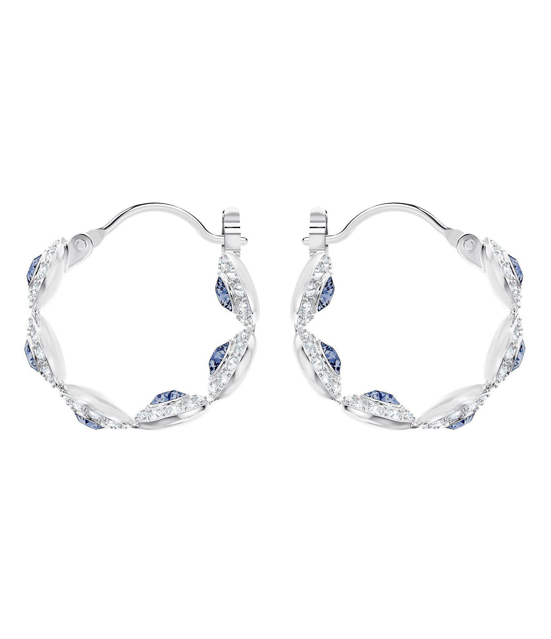 Swarovski Angelic Hoop Pierced Earrings In Blue Crystal Blue Lyst