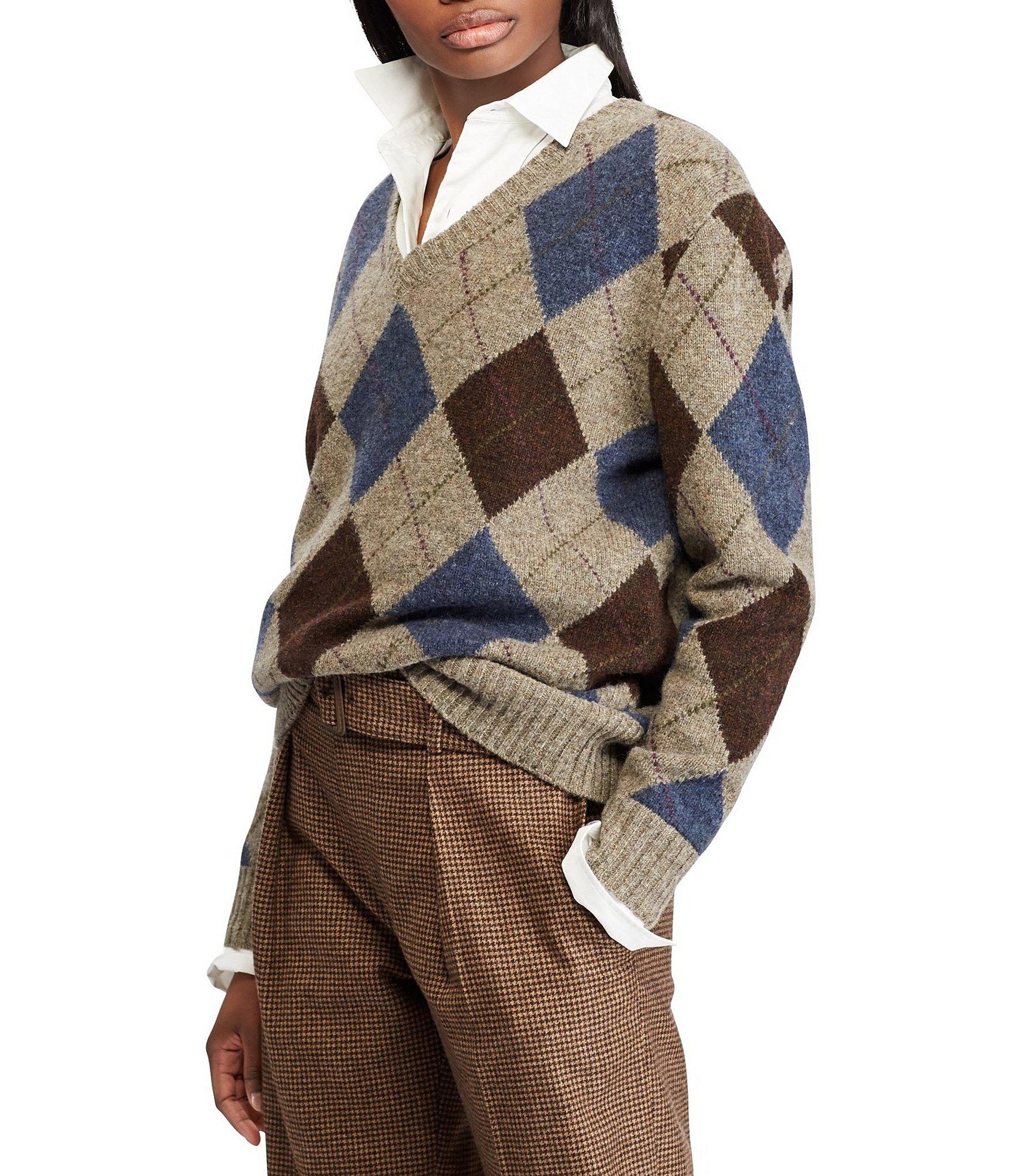 Polo Ralph Lauren Vneck Argyle Sweater in Gray Lyst