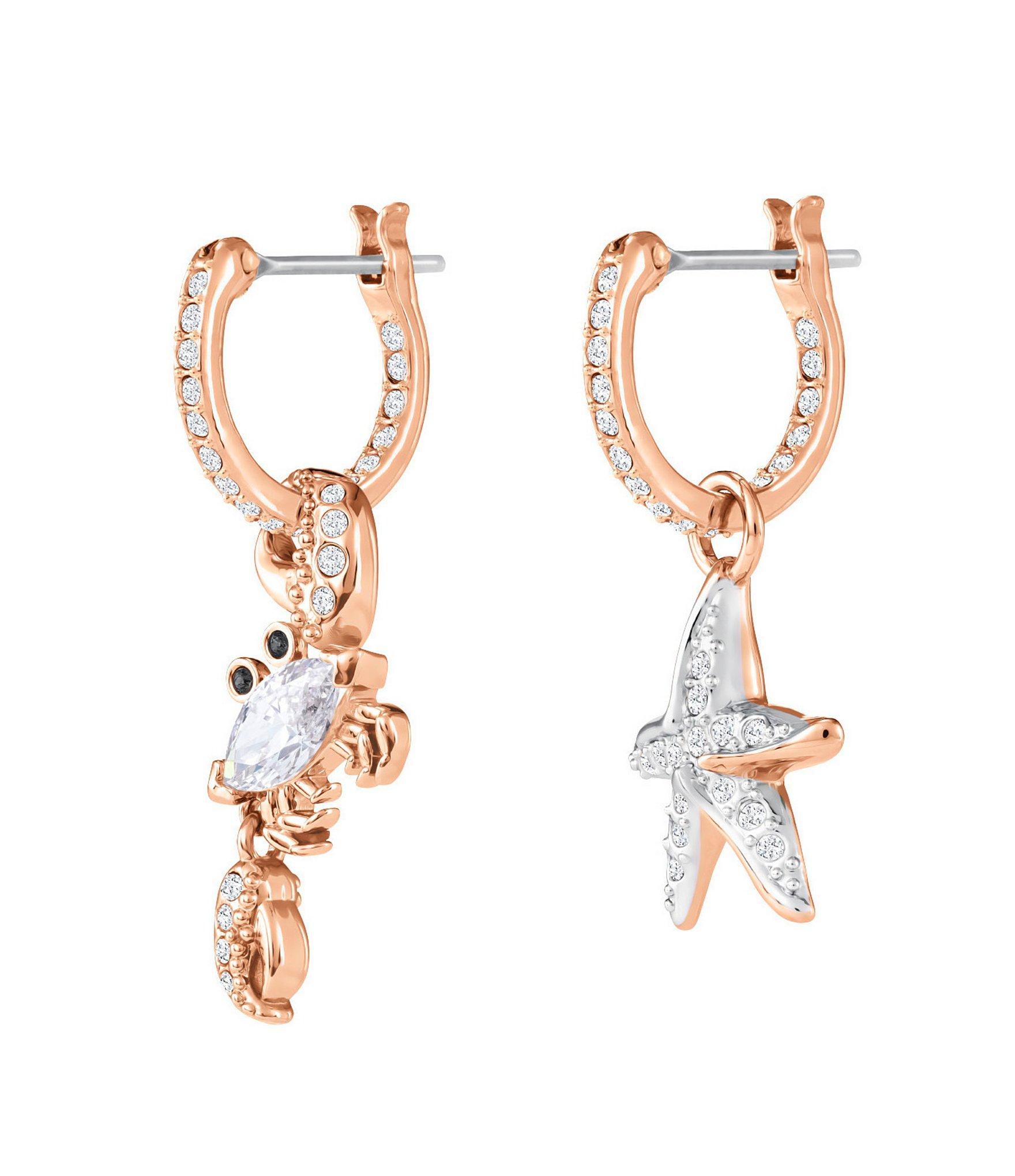 Swarovski Rose Goldtone Crystal Oceanmotif Mismatch Drop Earrings in