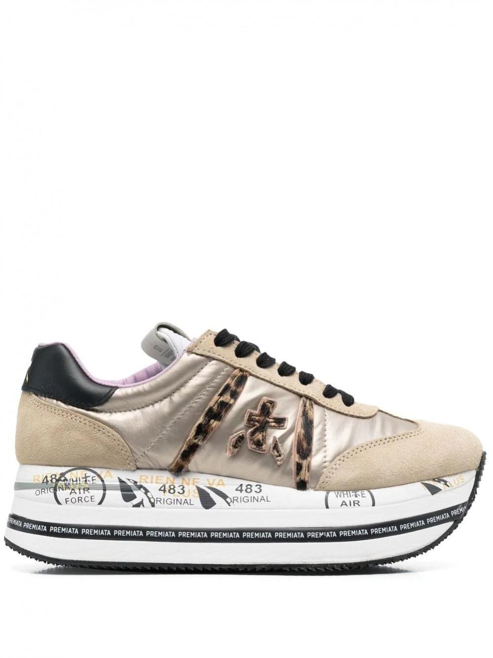 Premiata Leather Beth Sneakers With Animalier Logo in Beige (Natural) | Lyst