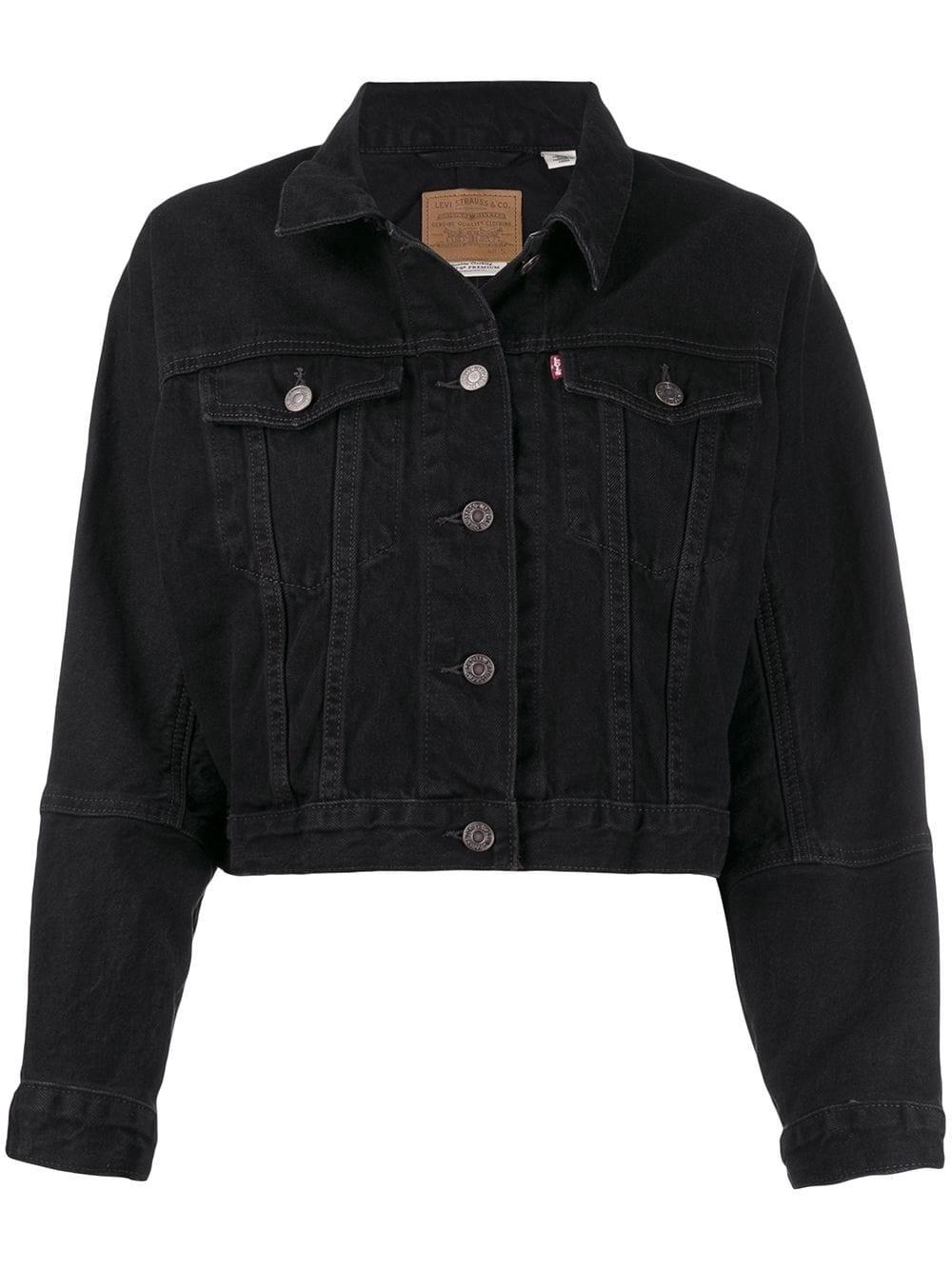 Levi's Cropped Denim Jacket in Black | Lyst