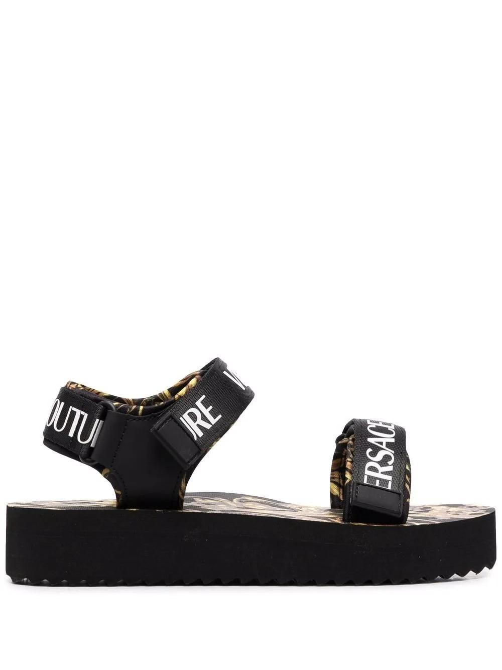 Versace Jeans Couture Rubber Baroque Logo Printed Sandals in Black - Save  6% | Lyst
