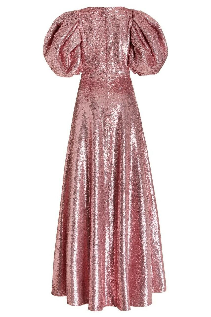 Carolina Herrera Shirred Puff Sleeve Silk Sarong Gown