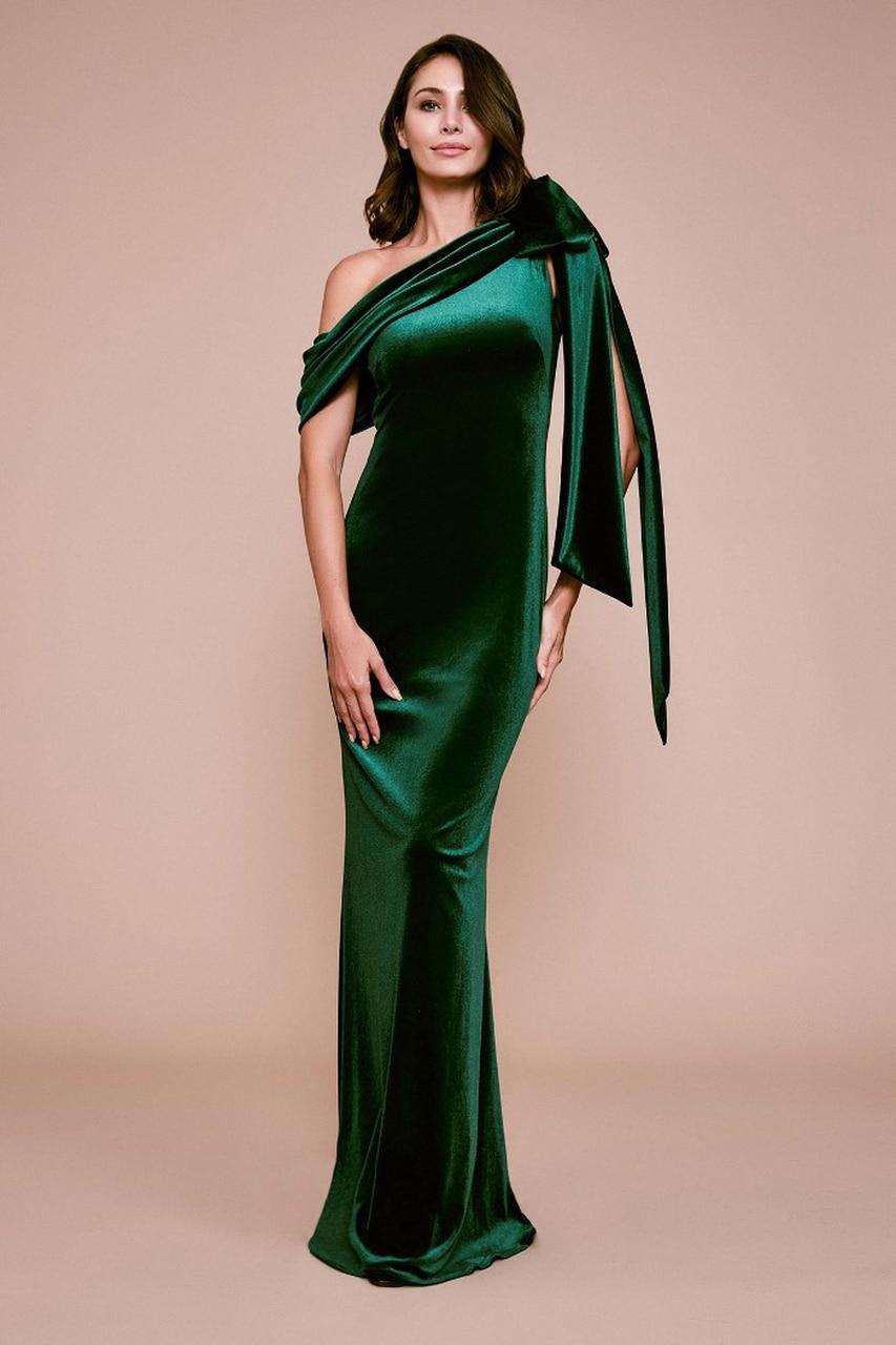 Tadashi Shoji One-Shoulder Velvet Ruffle Gown Neiman Marcus | islamiyyat.com